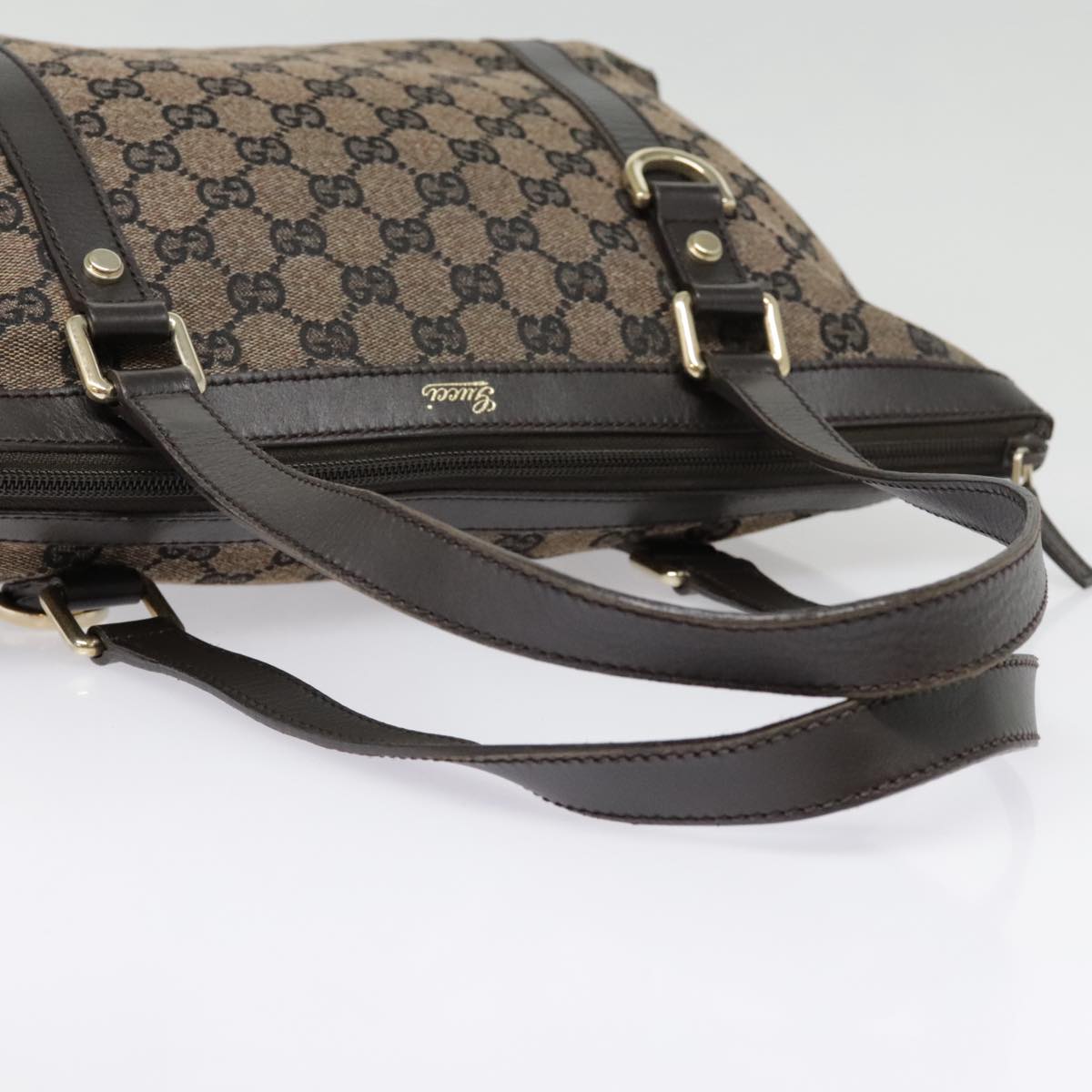 GUCCI GG Canvas Abbey Hand Bag Outlet Brown Gold 272399 Auth am6925