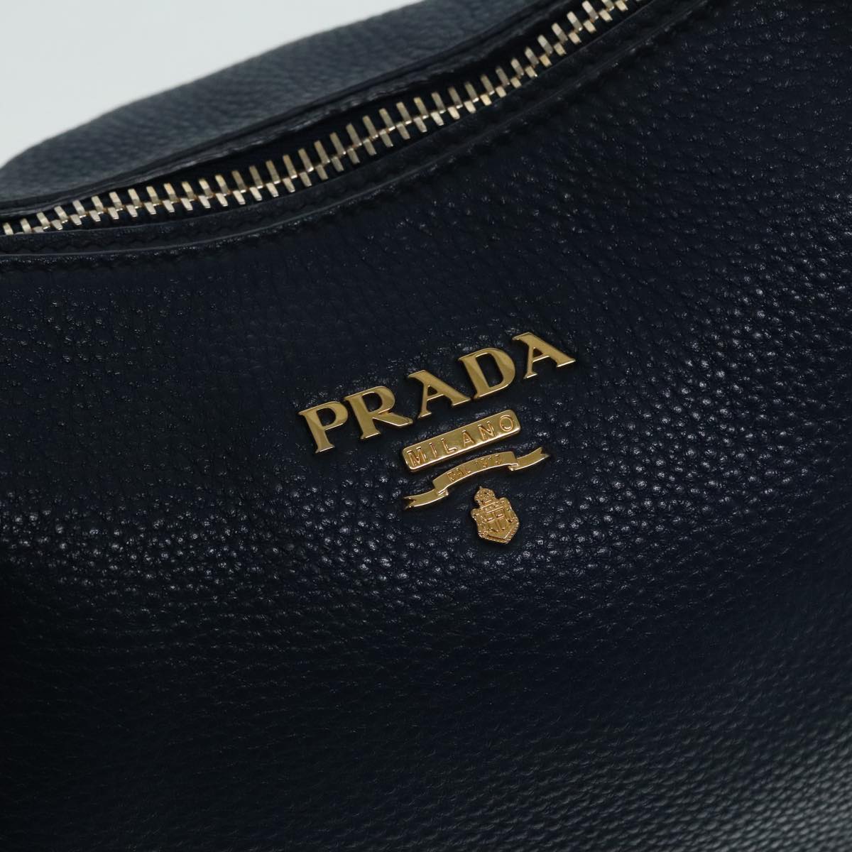 PRADA Hand Bag Leather 2way Blue Gold Auth am6927