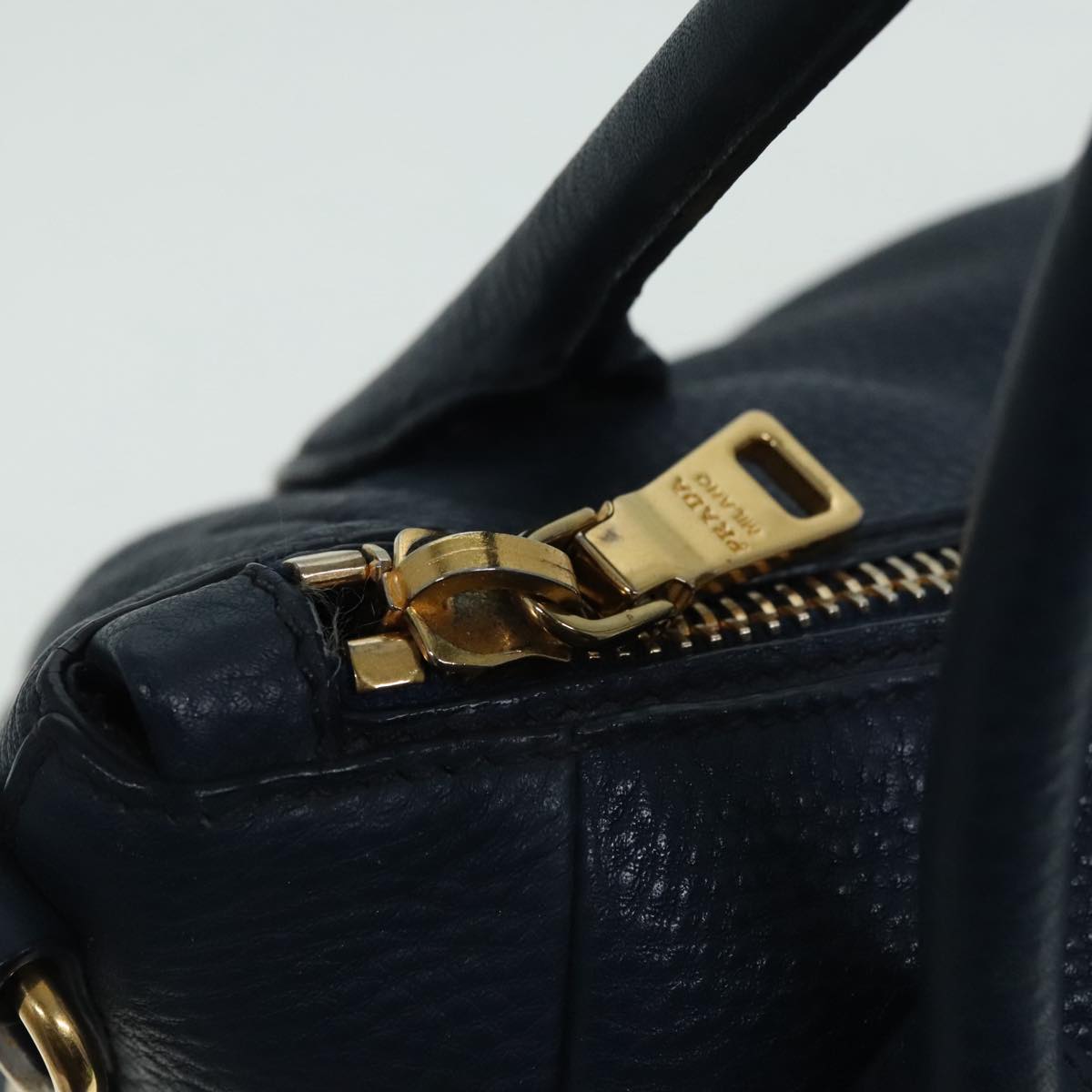 PRADA Hand Bag Leather 2way Blue Gold Auth am6927