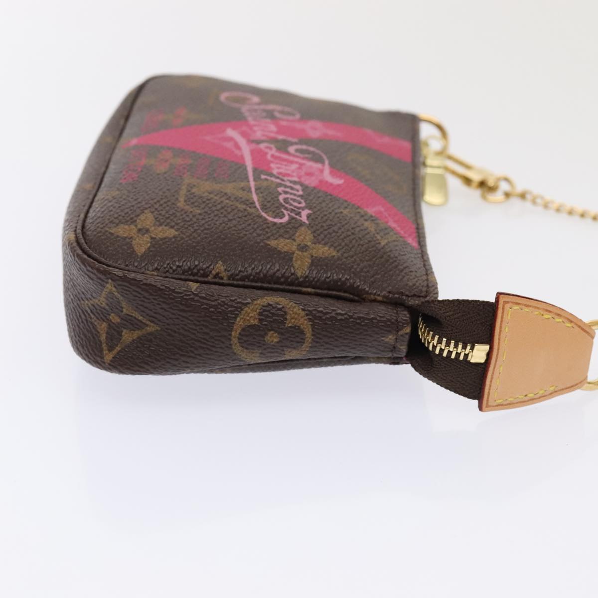 LOUIS VUITTON Monogram V line Mini Pochette Accessoires Pouch Pink Auth am6931A