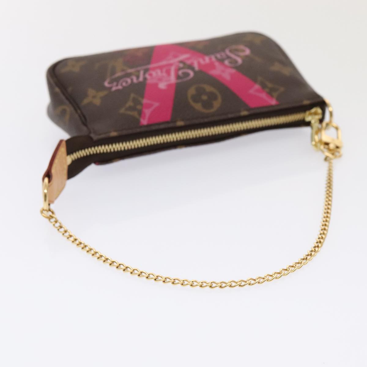 LOUIS VUITTON Monogram V line Mini Pochette Accessoires Pouch Pink Auth am6931A