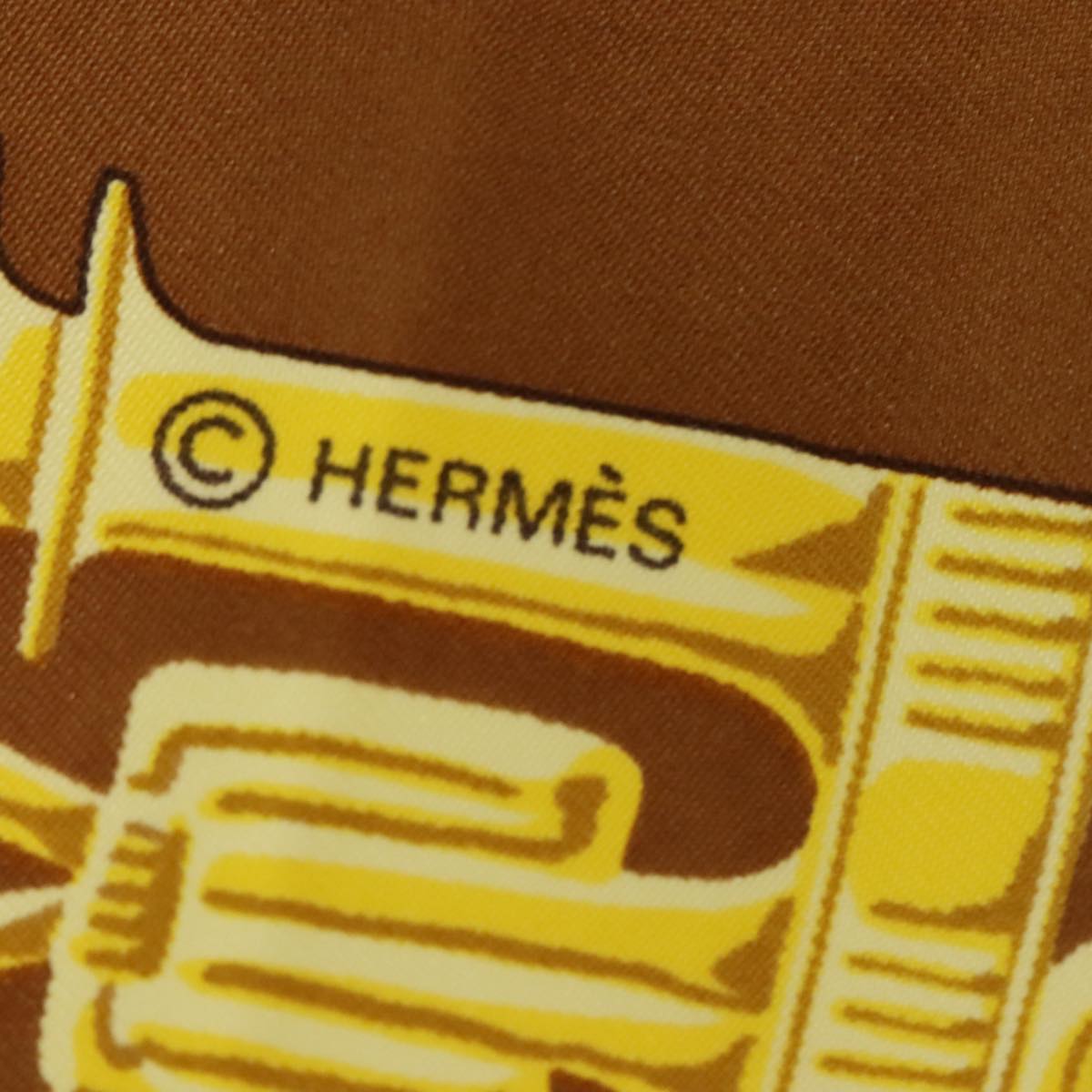 HERMES Carre 90 Scarf TUTANKHAMUN Silk Brown Auth am6947