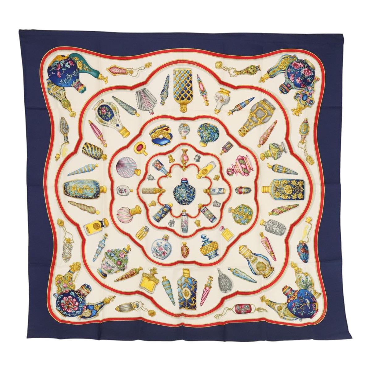 HERMES Carre 90 Scarf Qu' importe le flacon Silk Navy Auth am6949