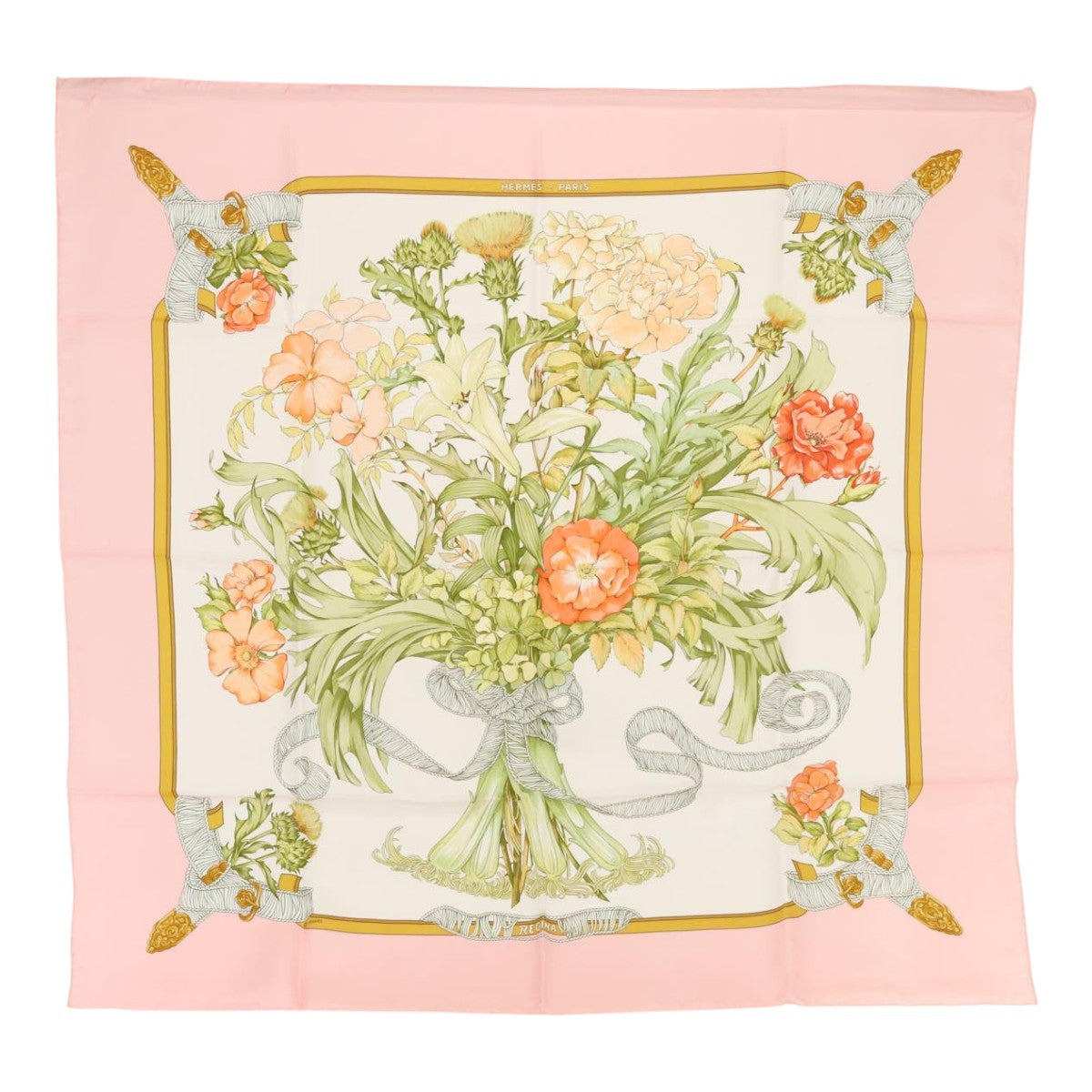 HERMES Carre 90 Scarf REGINA Silk Pink Auth am6958