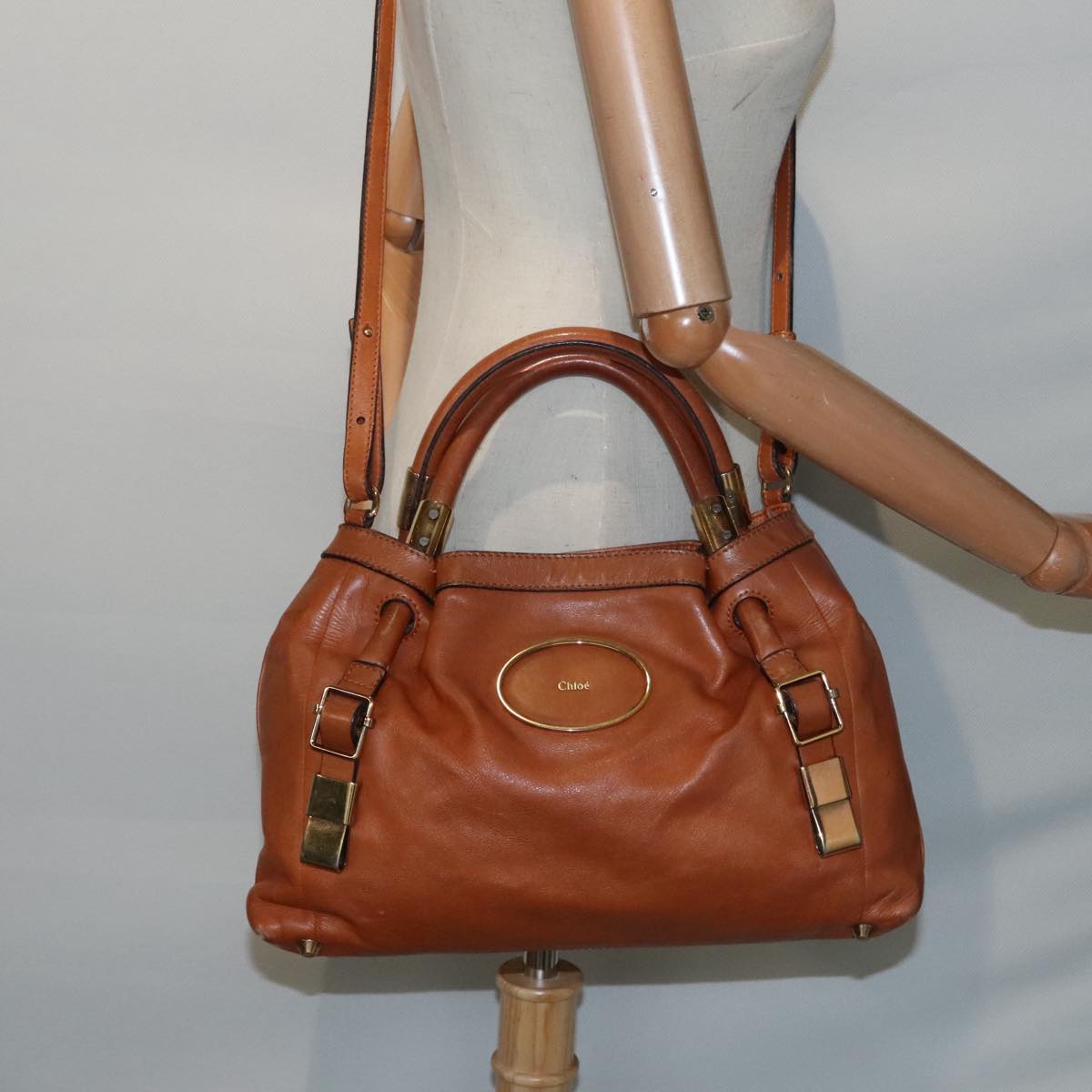 Chloe Victoria Hand Bag Leather 2way Brown Auth am6967