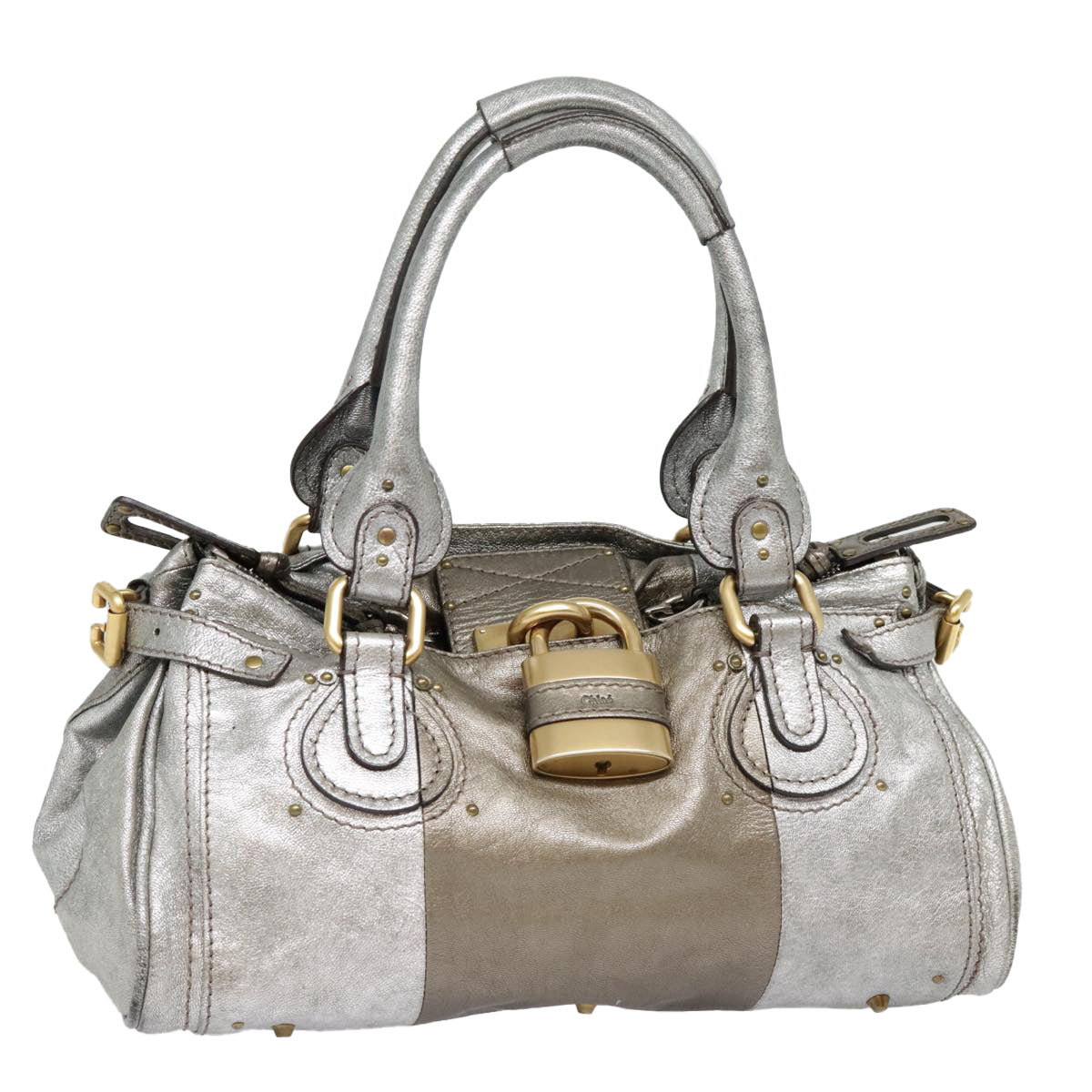 Chloe Paddington Hand Bag Leather Silver Auth am6971