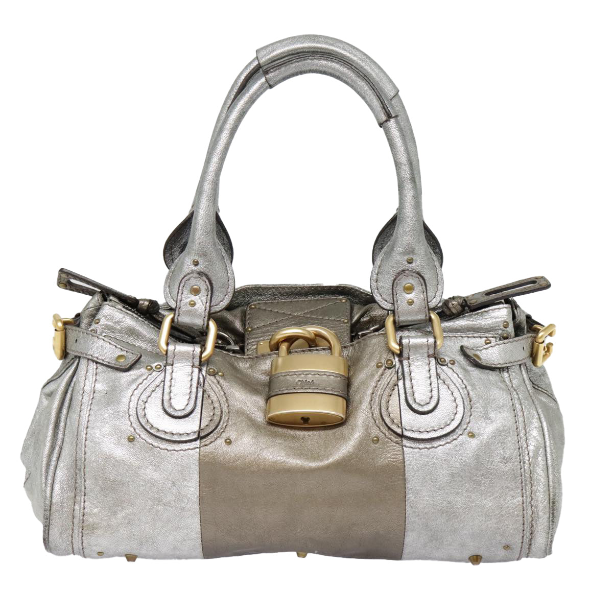 Chloe Paddington Hand Bag Leather Silver Auth am6971