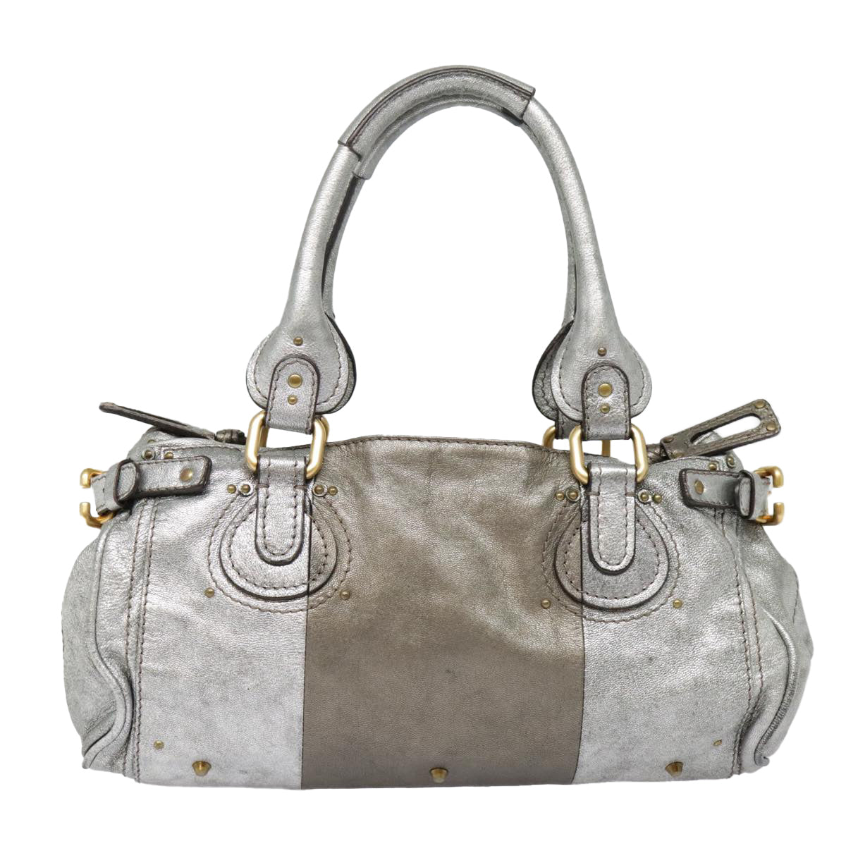 Chloe Paddington Hand Bag Leather Silver Auth am6971