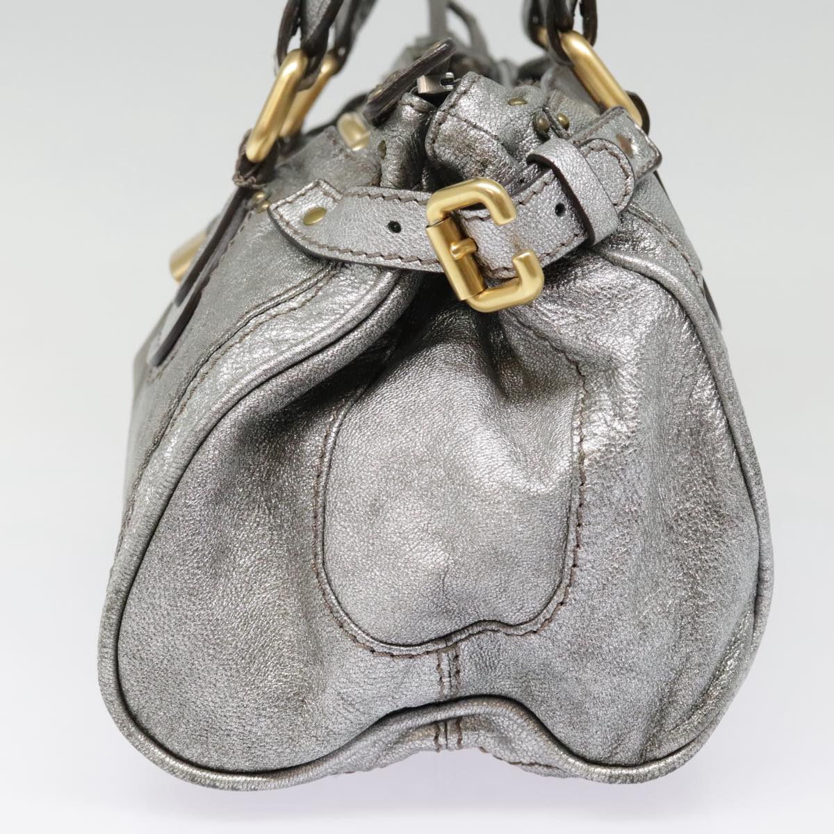 Chloe Paddington Hand Bag Leather Silver Auth am6971