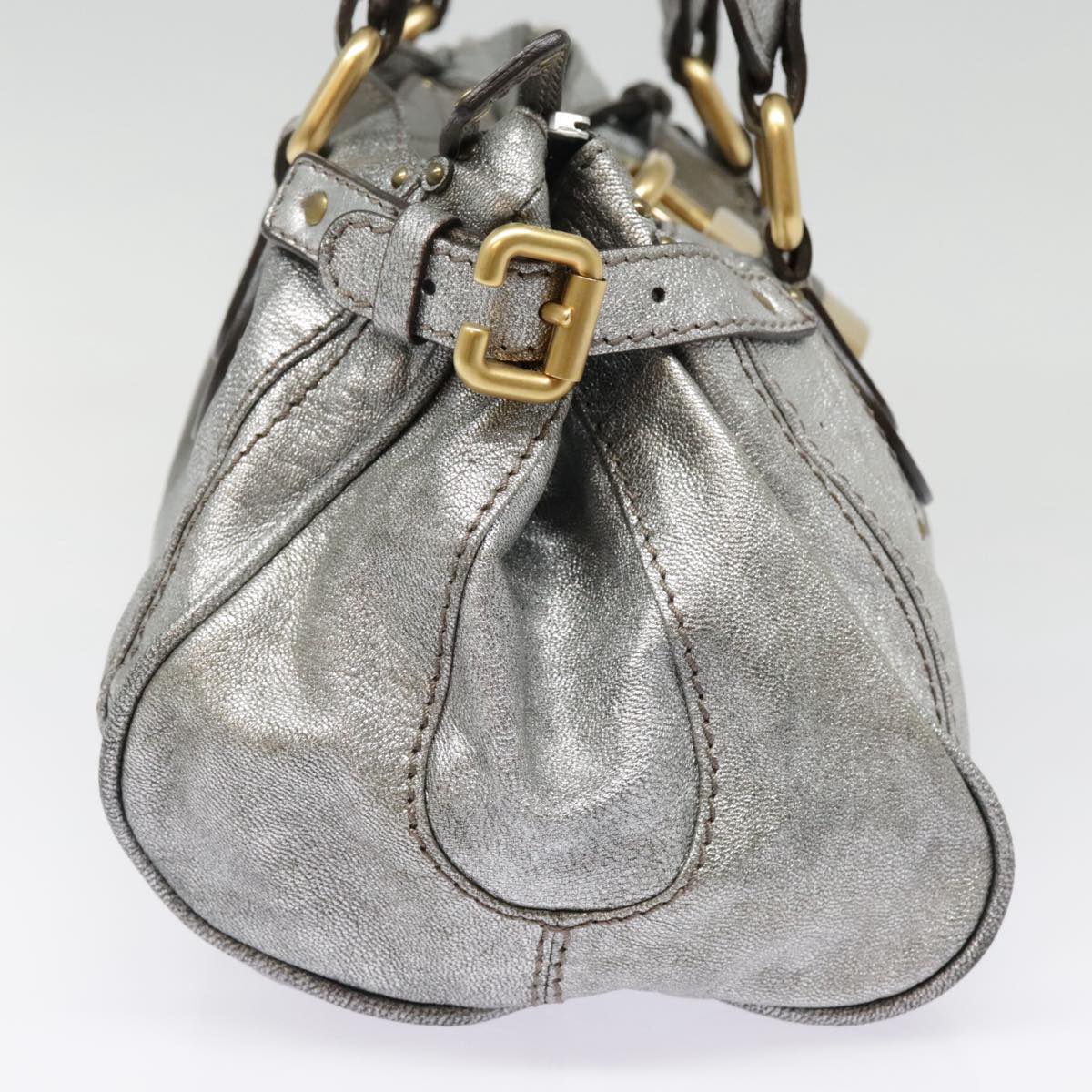 Chloe Paddington Hand Bag Leather Silver Auth am6971