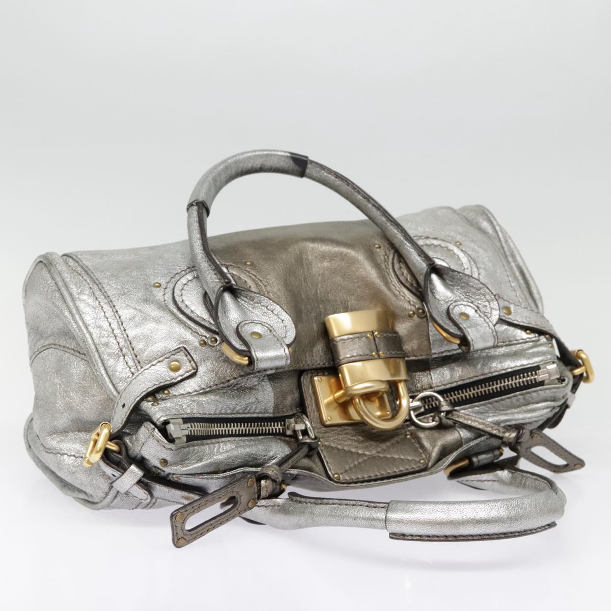 Chloe Paddington Hand Bag Leather Silver Auth am6971