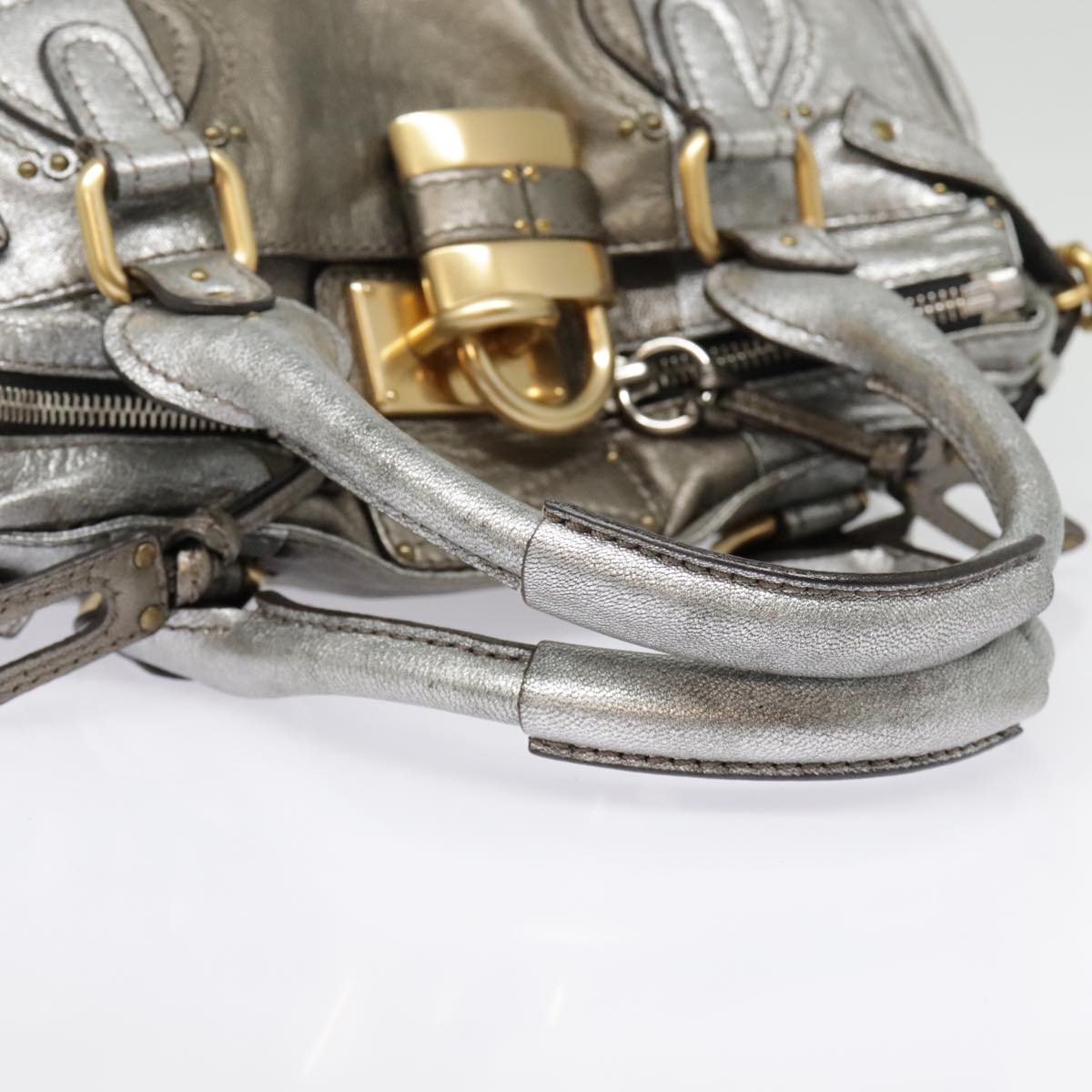 Chloe Paddington Hand Bag Leather Silver Auth am6971