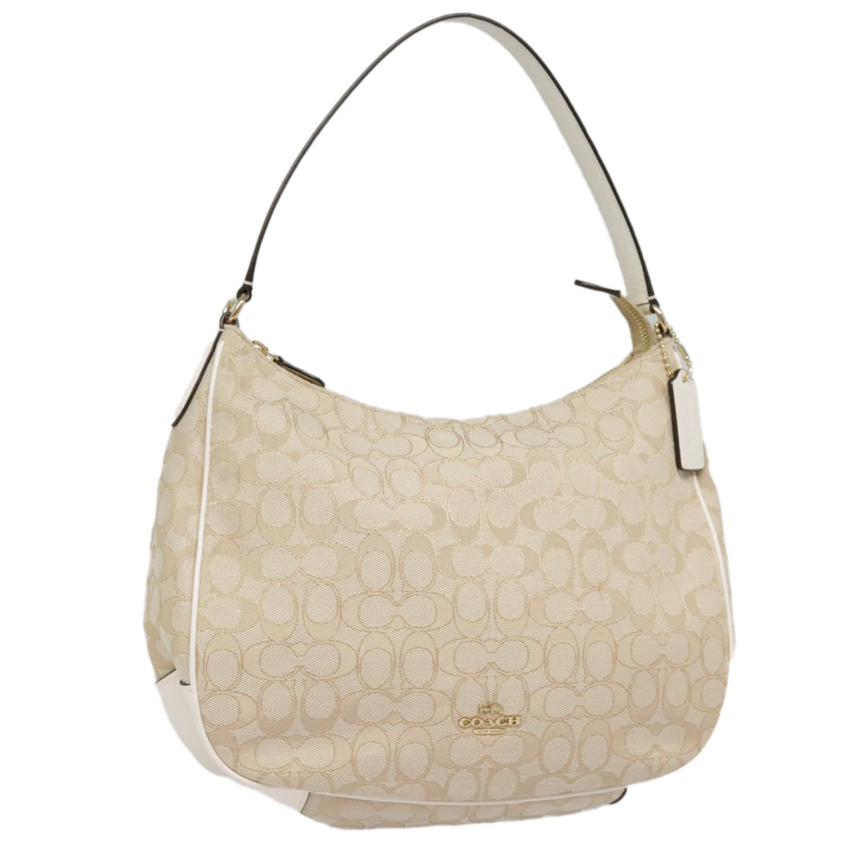 Coach Signature Shoulder Bag Canvas Beige Gold Auth am6978