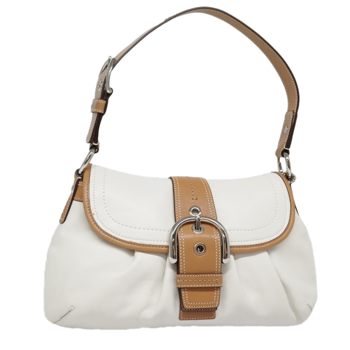 Coach Shoulder Bag Leather Silver White Auth am6980