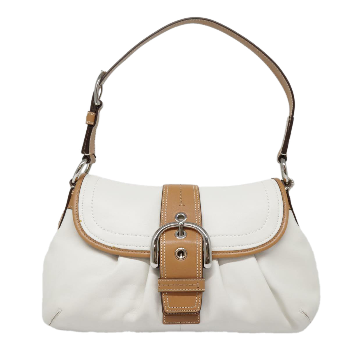 Coach Shoulder Bag Leather Silver White Auth am6980