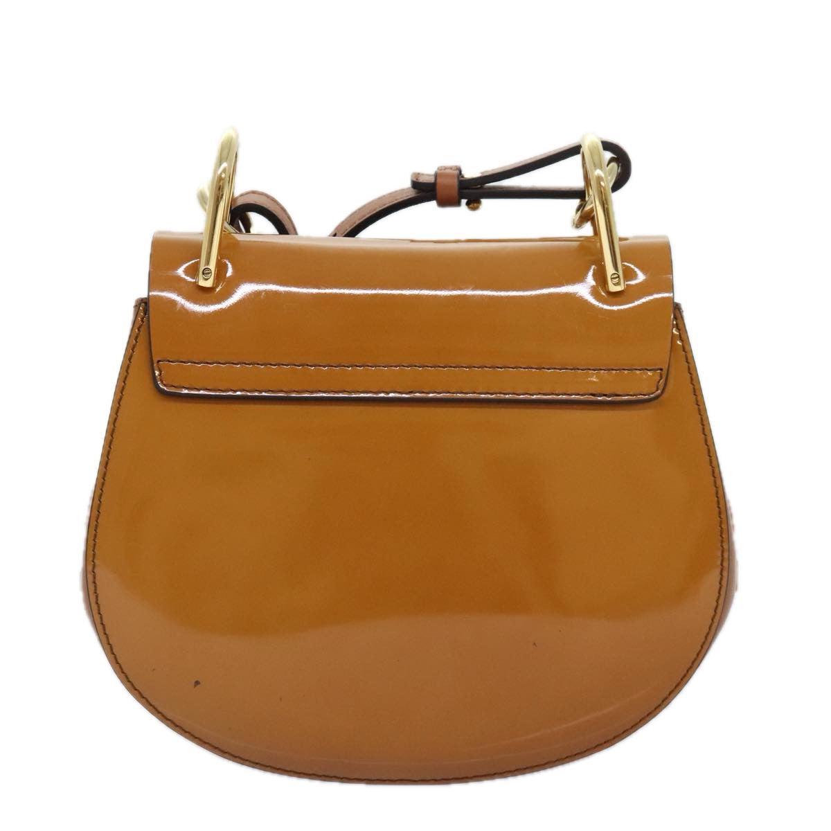 Chloe Drew Hand Bag Enamel 2way Brown Gold Auth am6981