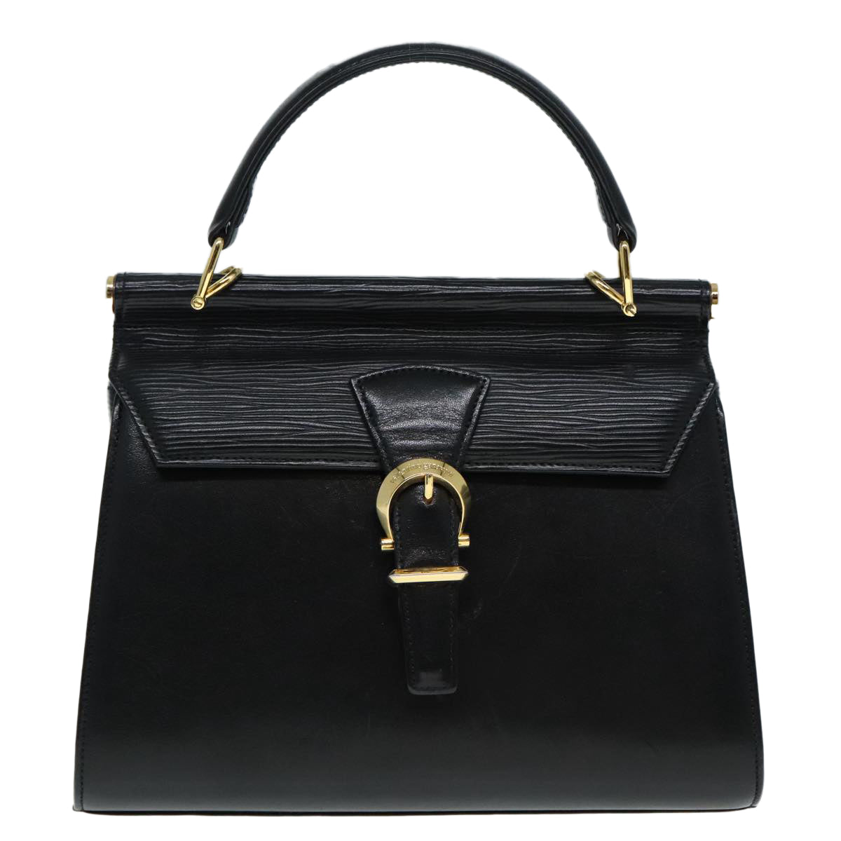 VALENTINO Hand Bag Leather 2way Black Gold Auth am6982