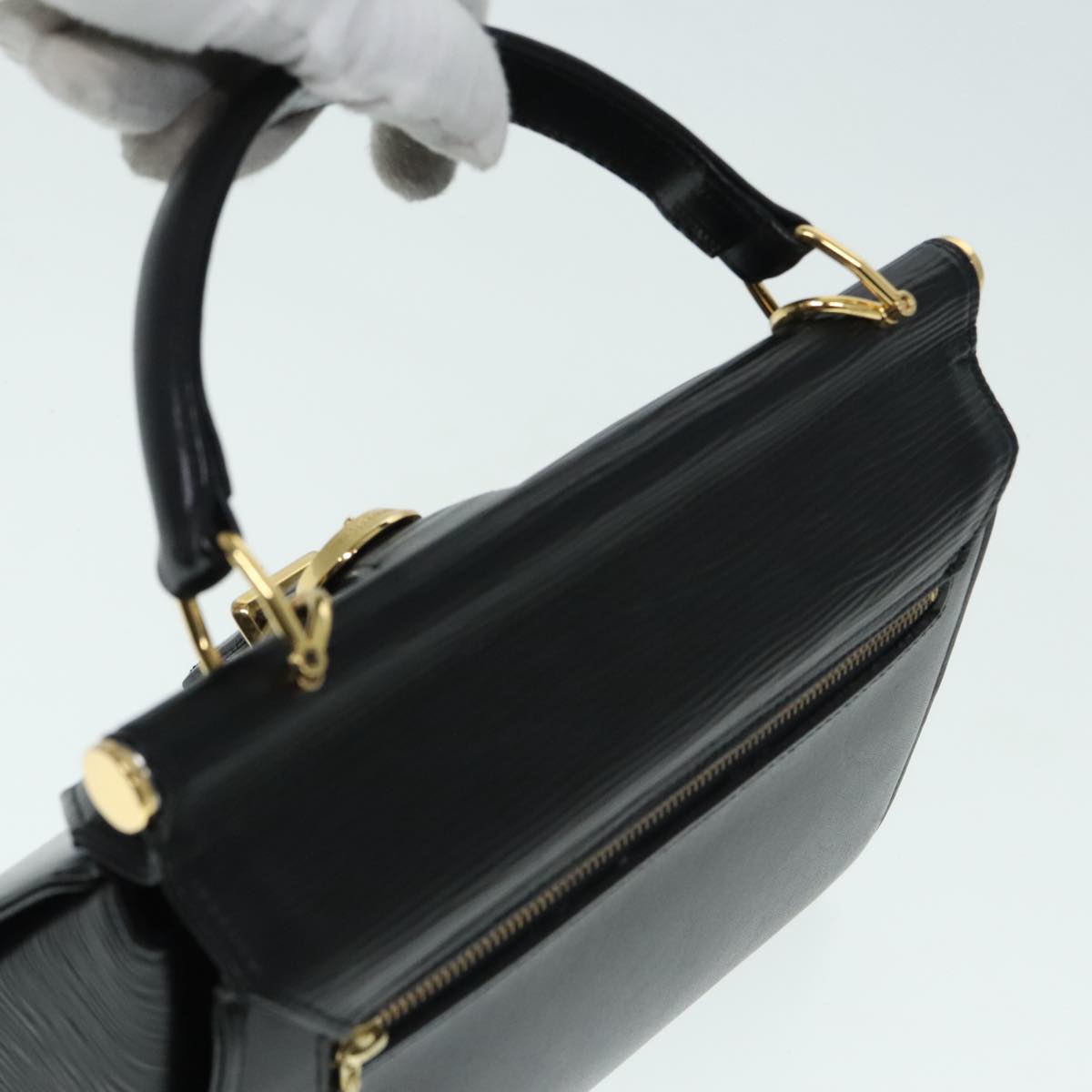 VALENTINO Hand Bag Leather 2way Black Gold Auth am6982