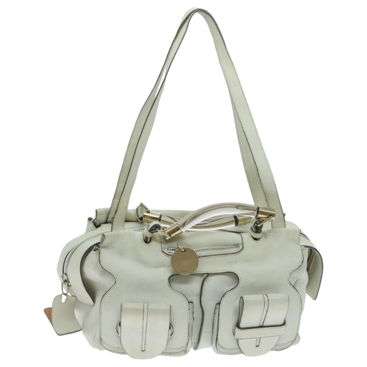 Chloe Hand Bag Leather 2way White Gold Auth am7014