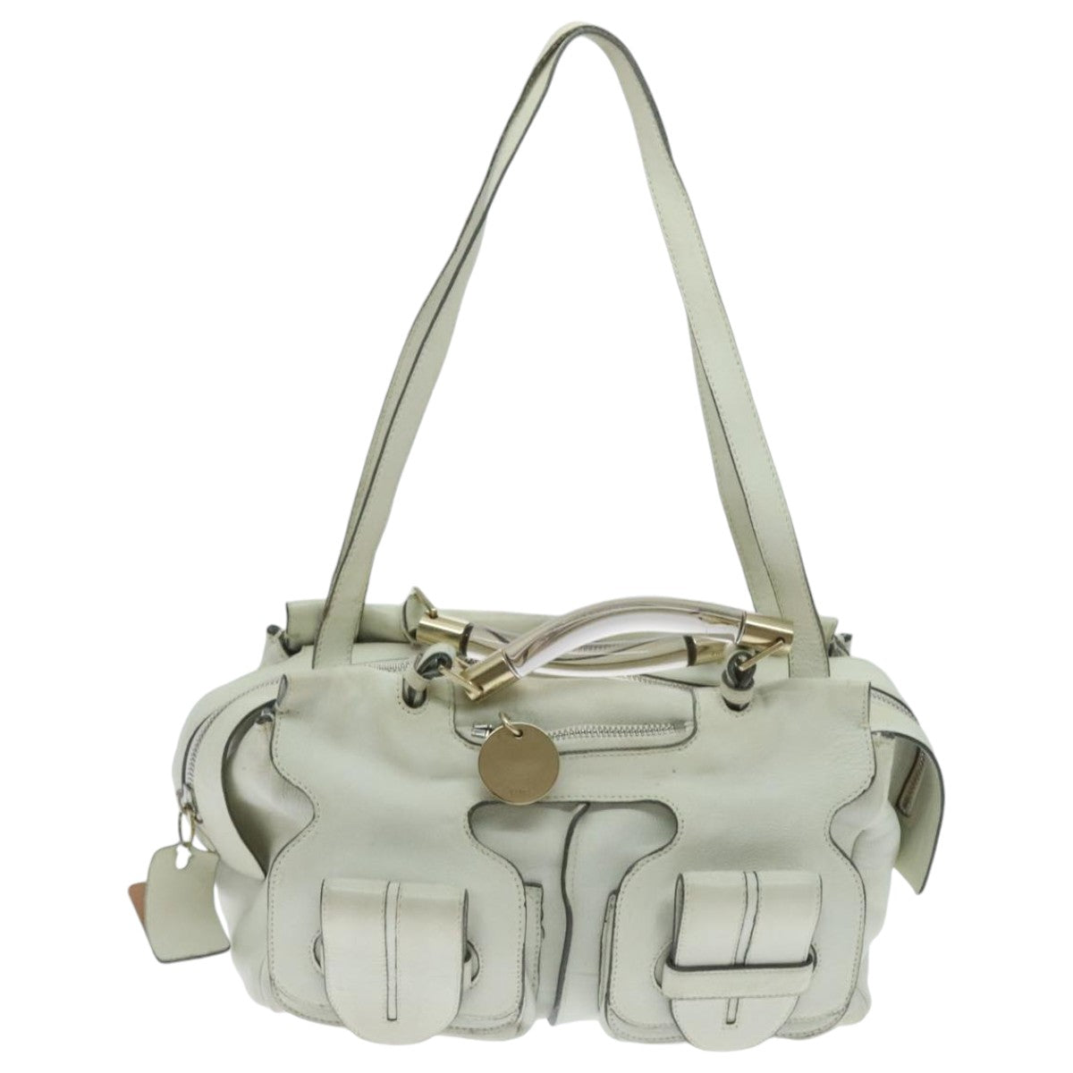 Chloe Hand Bag Leather 2way White Gold Auth am7014