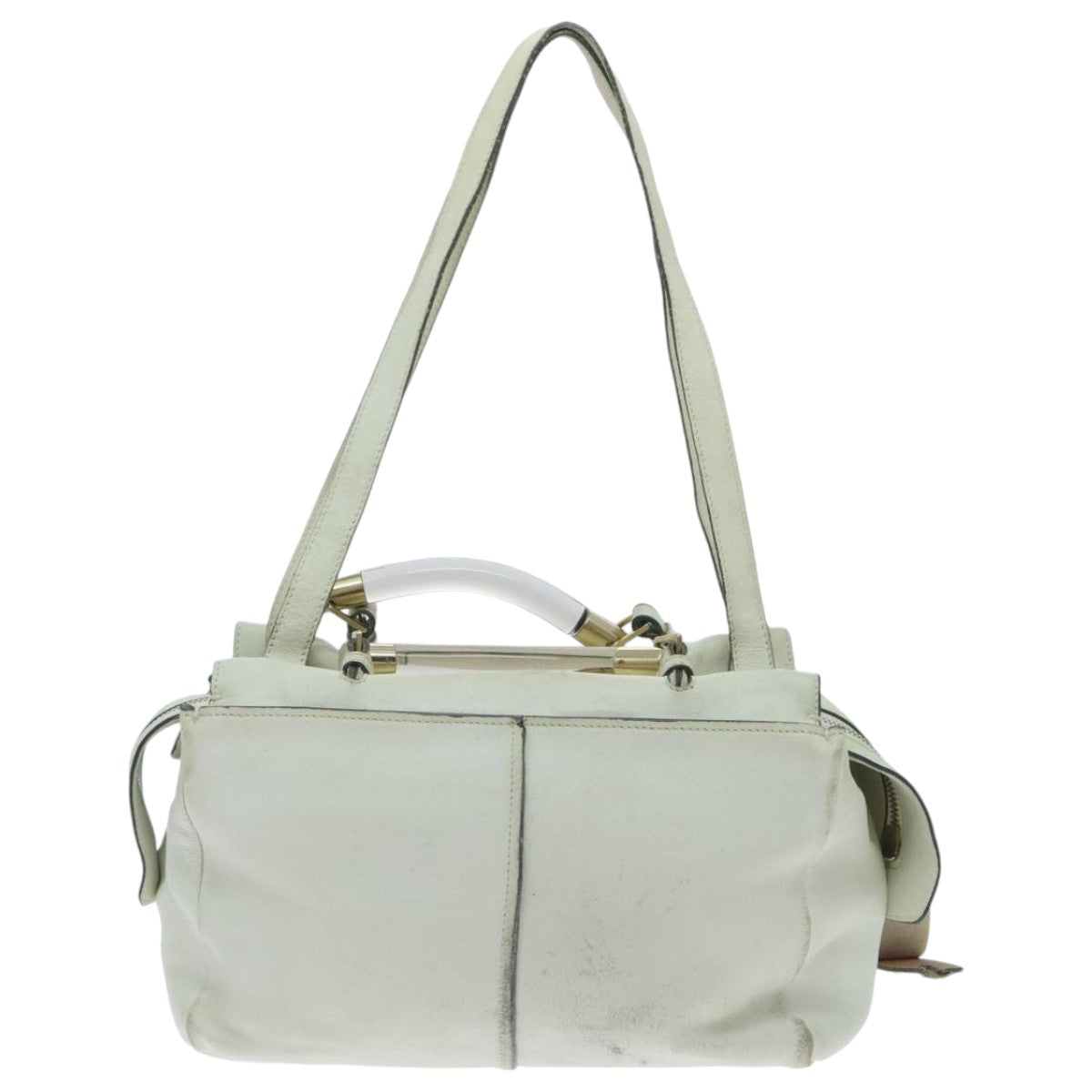 Chloe Hand Bag Leather 2way White Gold Auth am7014