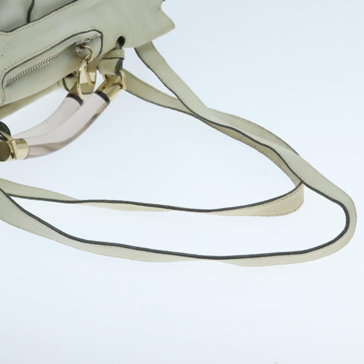 Chloe Hand Bag Leather 2way White Gold Auth am7014