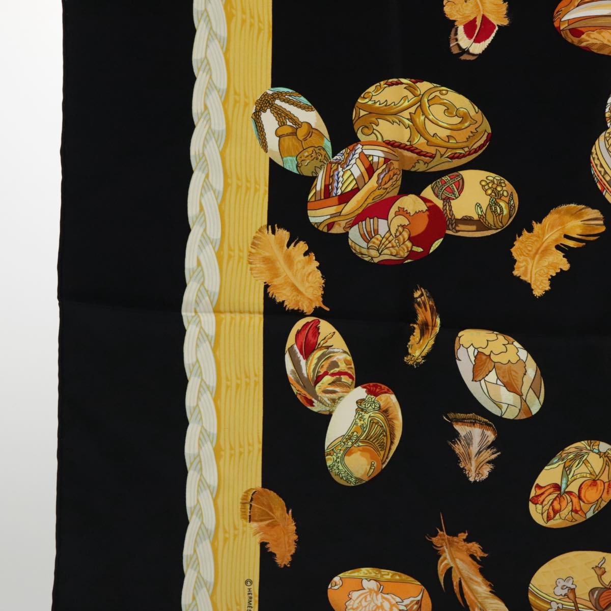 HERMES Carre 90 Scarf ""COUVEE D’ HERMES"" Silk Black Auth am7023