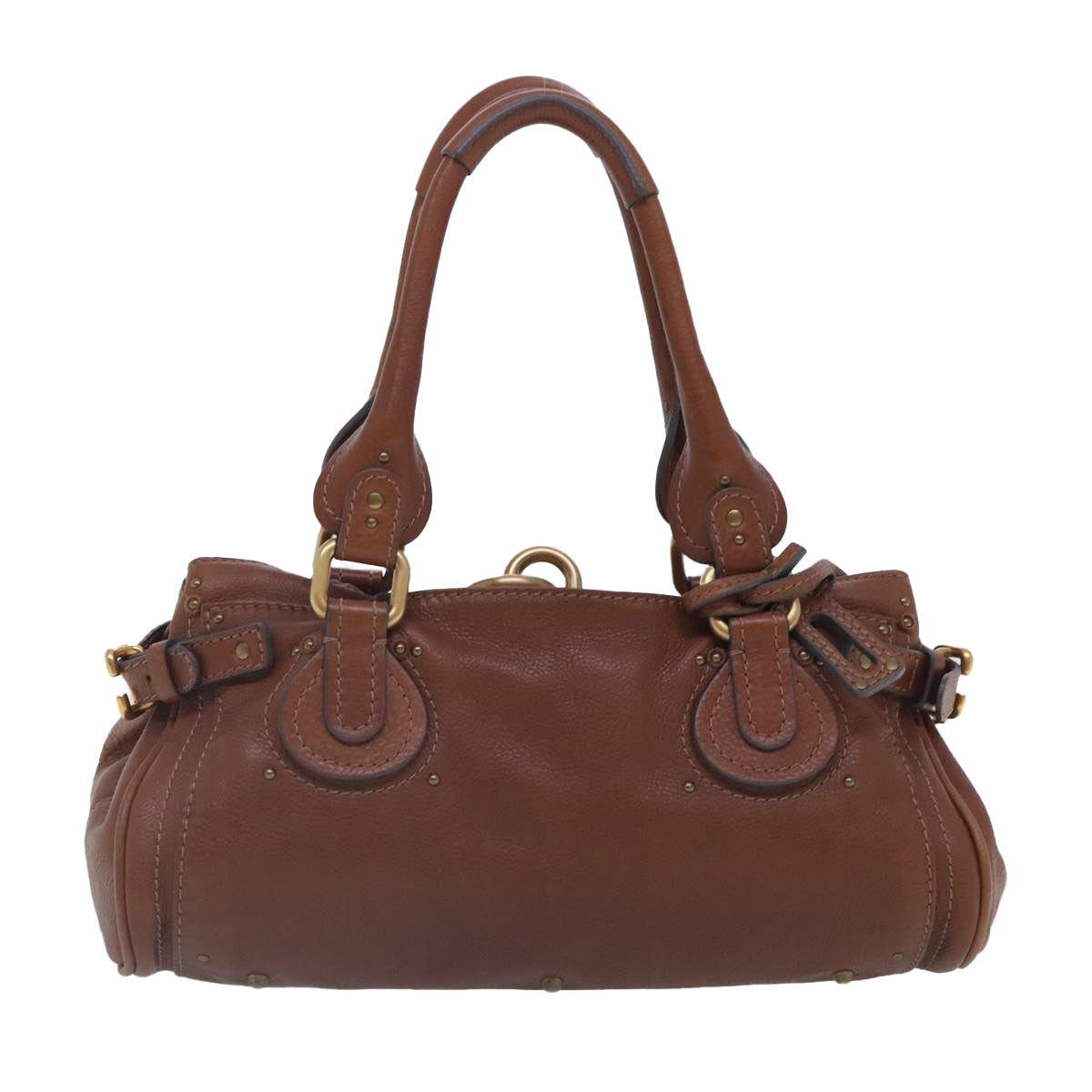 Chloe Paddington Hand Bag Leather Brown Gold Silver Auth am7036