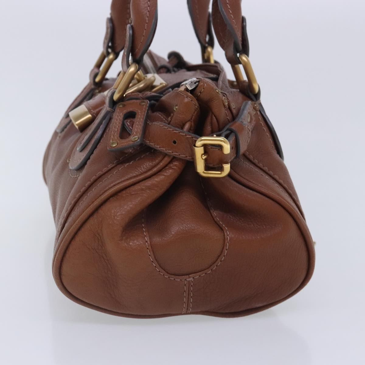 Chloe Paddington Hand Bag Leather Brown Gold Silver Auth am7036