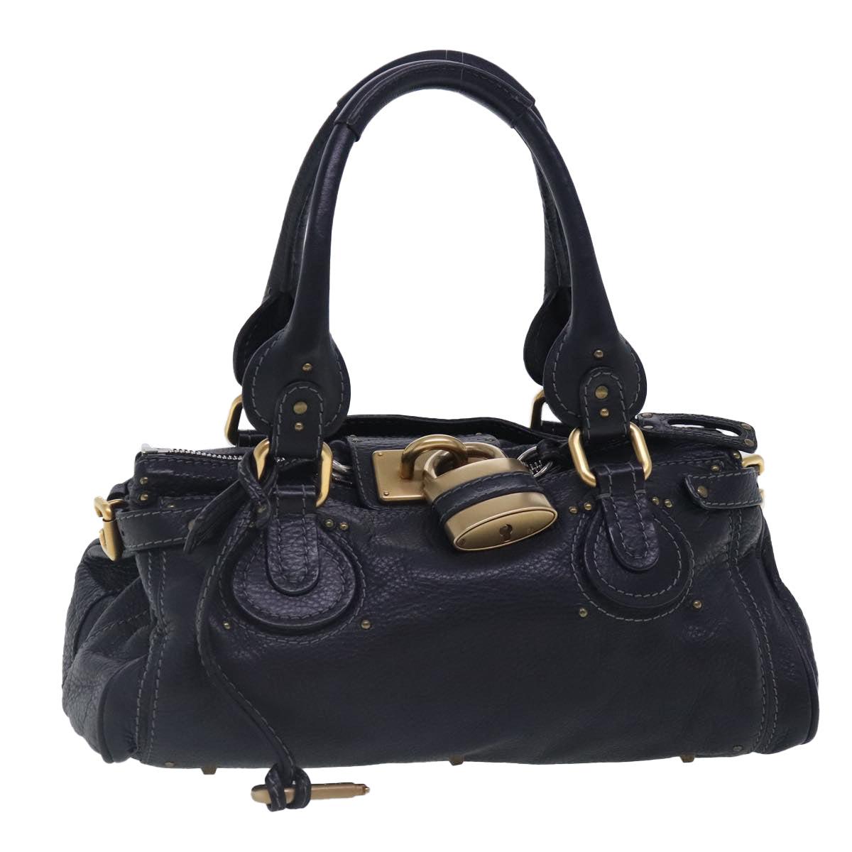 Chloe Paddington Hand Bag Leather Black Gold Silver Auth am7037