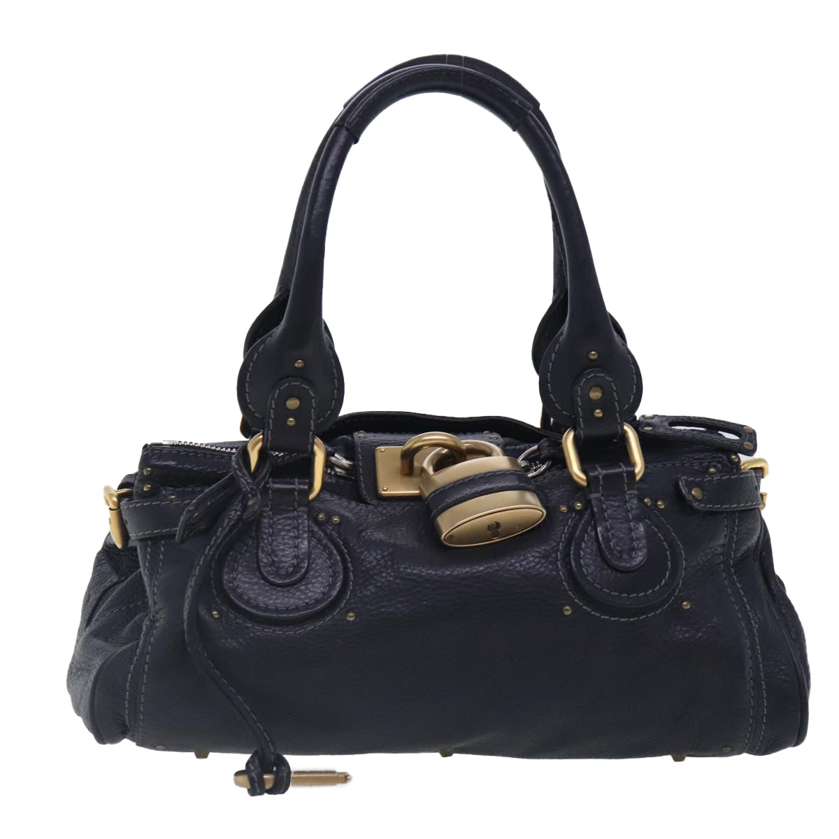 Chloe Paddington Hand Bag Leather Black Gold Silver Auth am7037