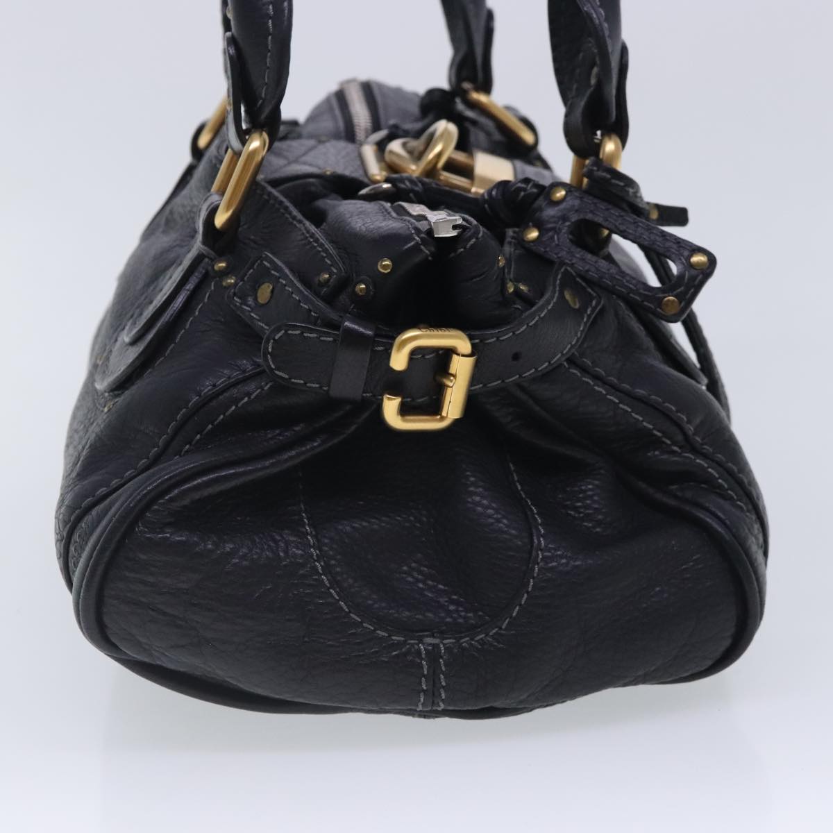 Chloe Paddington Hand Bag Leather Black Gold Silver Auth am7037