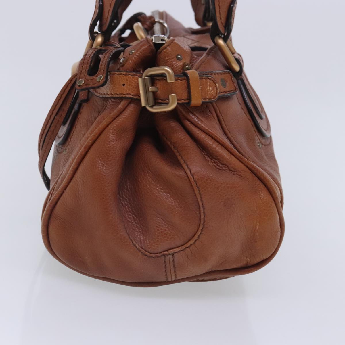 Chloe Paddington Hand Bag Leather Brown Gold Silver Auth am7038