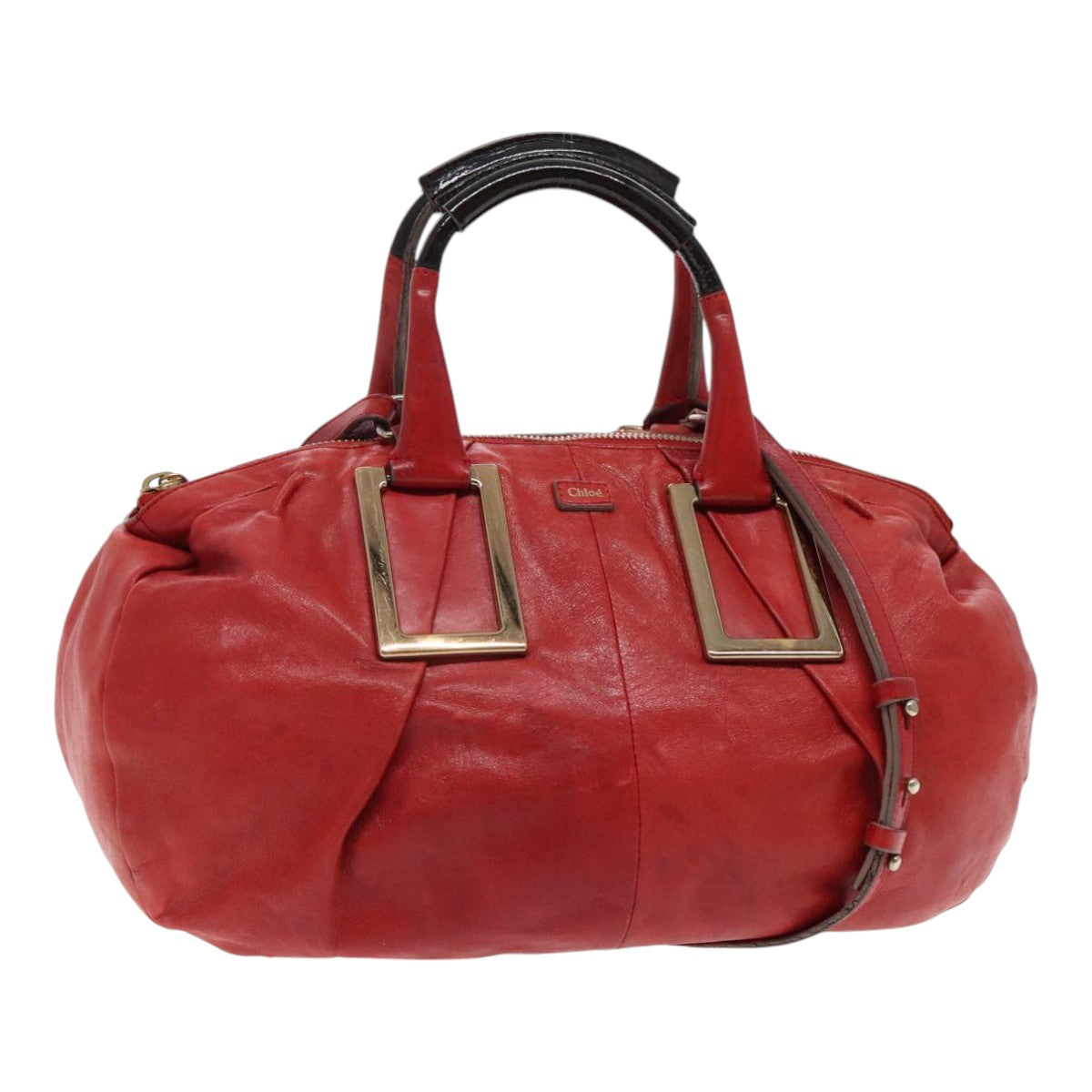 Chloe Etel Hand Bag Leather 2way Red Gold Auth am7041