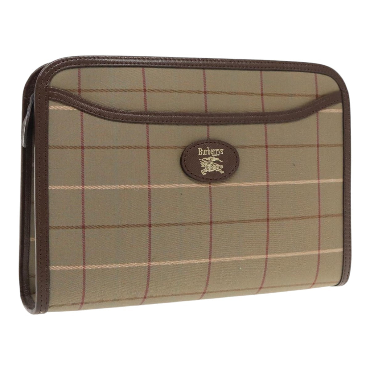 Burberrys Nova Check Clutch Bag Canvas Brown Auth am7055