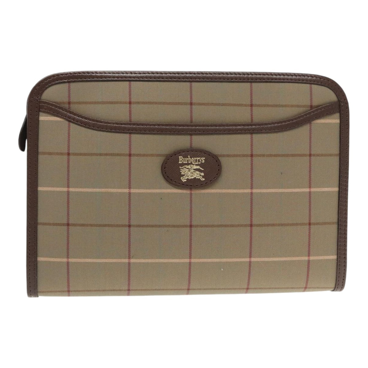 Burberrys Nova Check Clutch Bag Canvas Brown Auth am7055