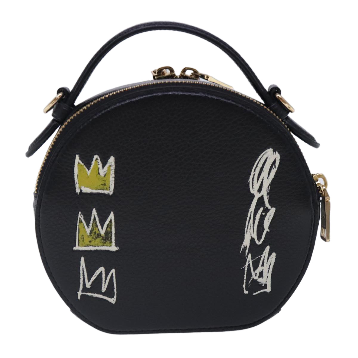 Coach Basquiat Collaboration Hand Bag Leather 2way Black Gold Auth am7056