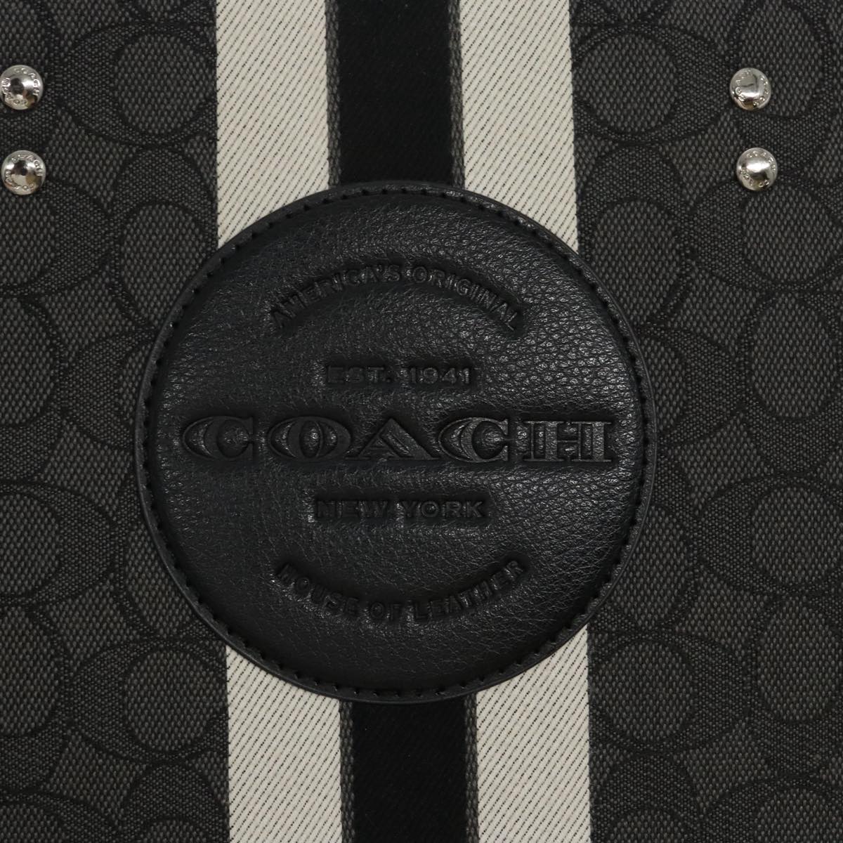 Coach Signature Tote Bag Canvas 2way Silver Black Auth am7058