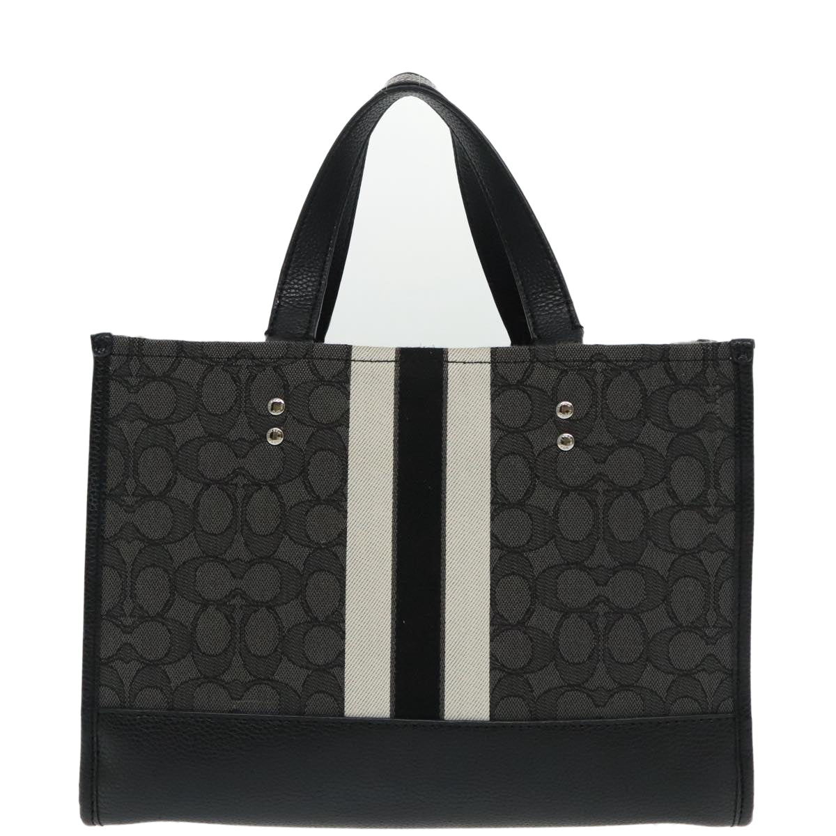 Coach Signature Tote Bag Canvas 2way Silver Black Auth am7058