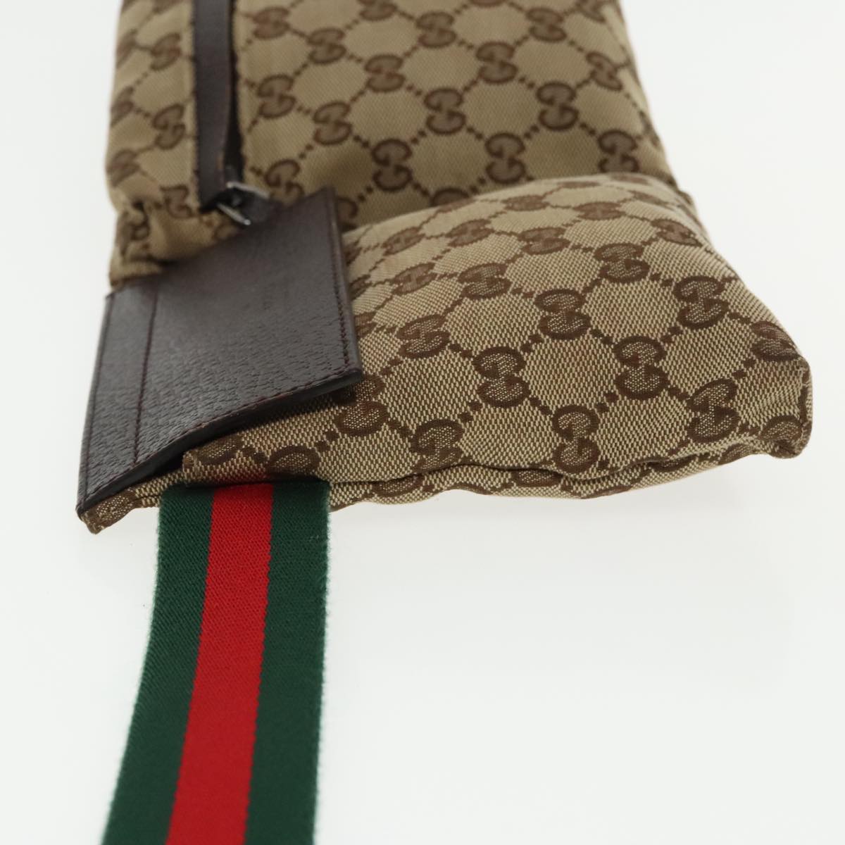 GUCCI GG Canvas Web Sherry Line Waist bag Beige Silver Red 28566 Auth am7060