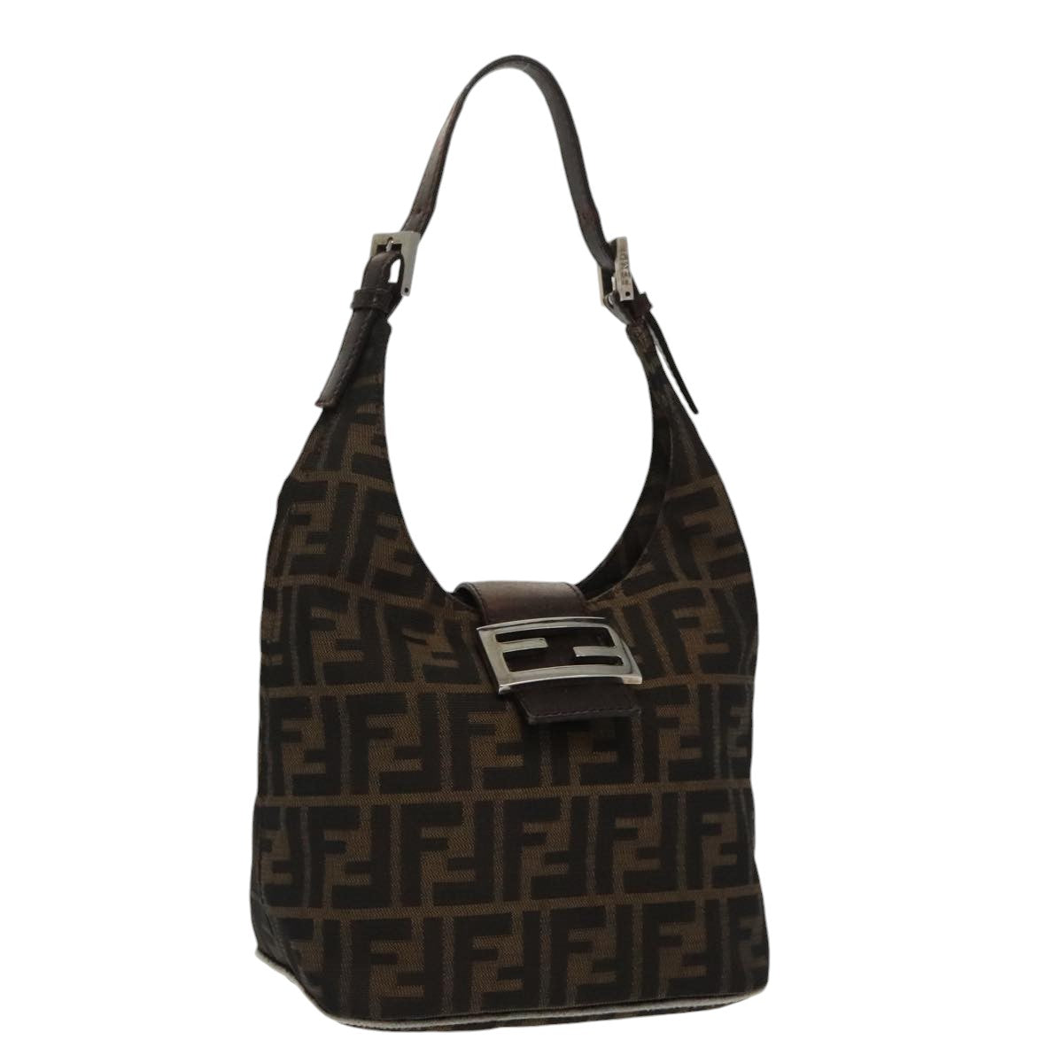 FENDI Zucca Canvas Mamma Baguette Hand Bag Brown Black Silver Auth am7106