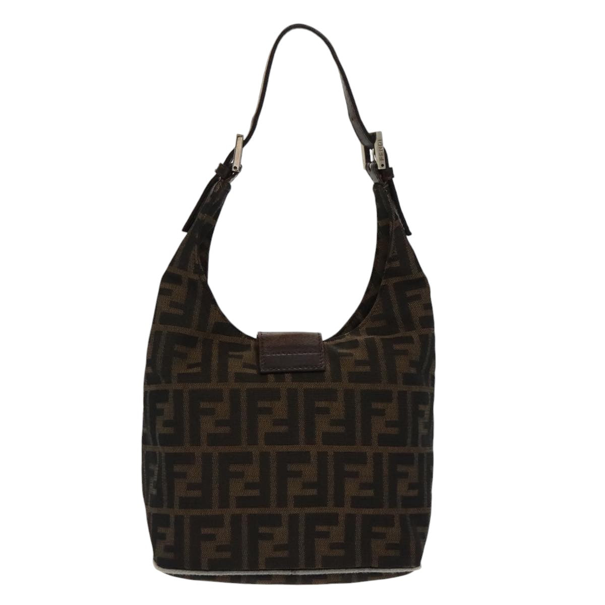 FENDI Zucca Canvas Mamma Baguette Hand Bag Brown Black Silver Auth am7106