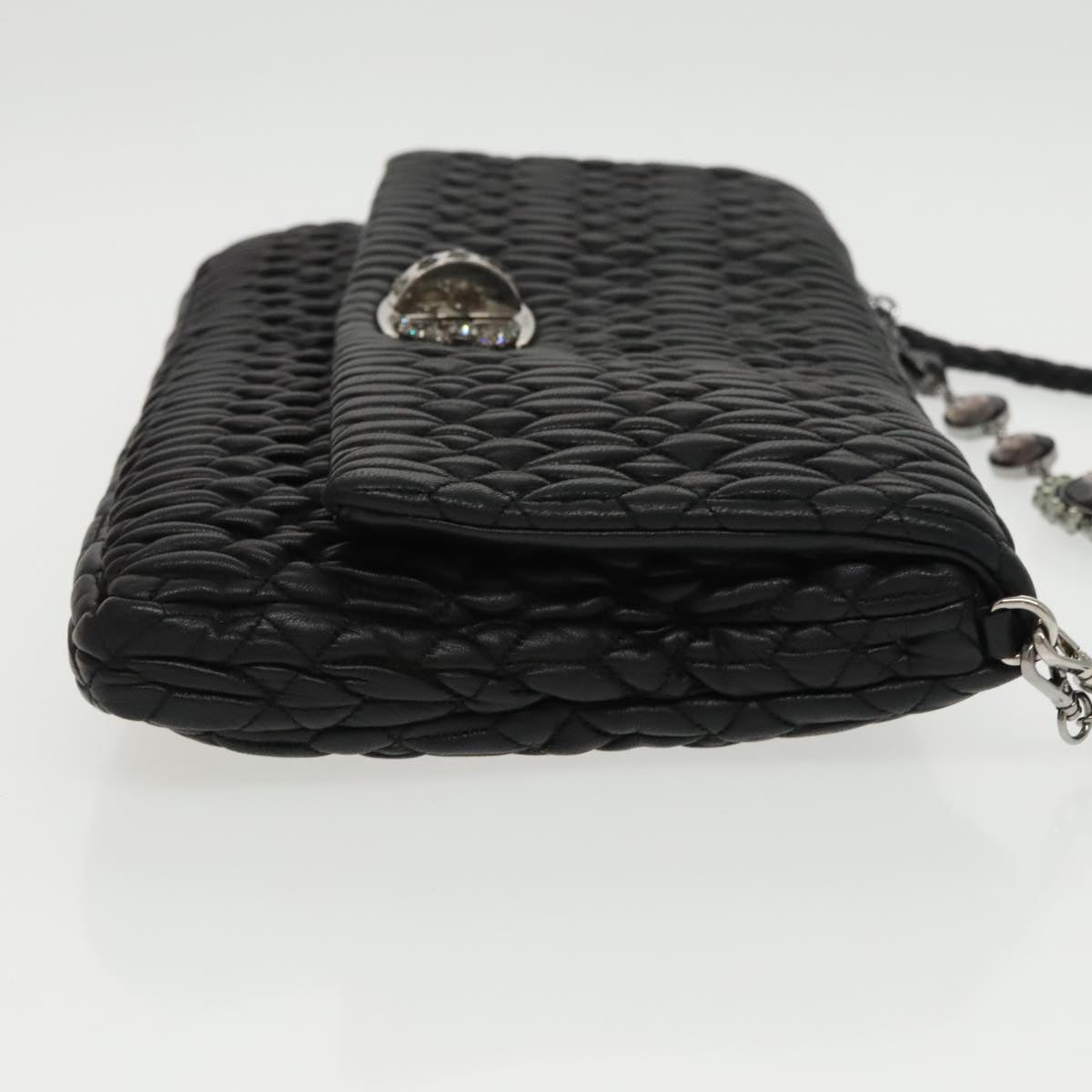 Miu Miu Matelasse Bijoux Shoulder Bag Leather Black Auth am7147SAV
