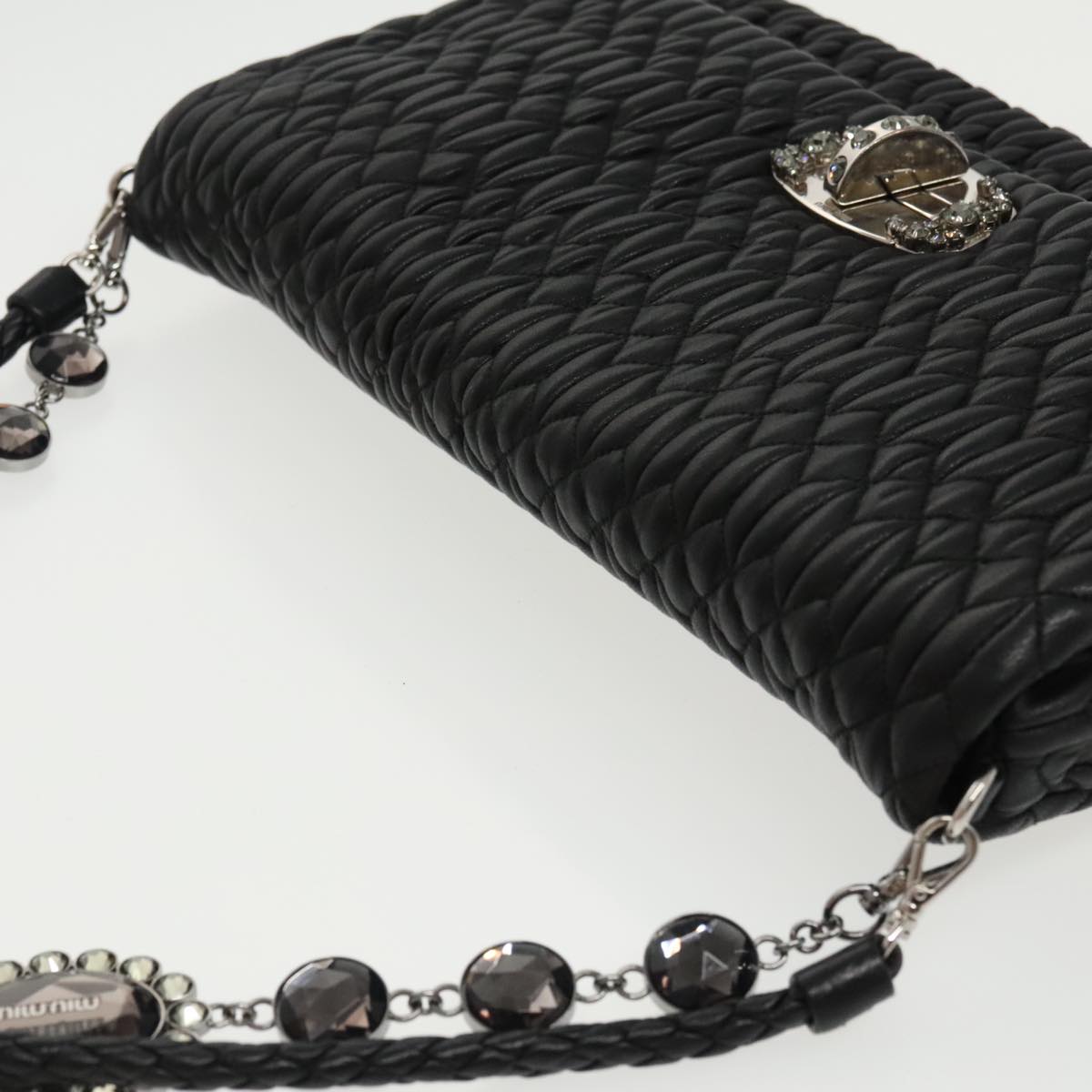 Miu Miu Matelasse Bijoux Shoulder Bag Leather Black Auth am7147SAV