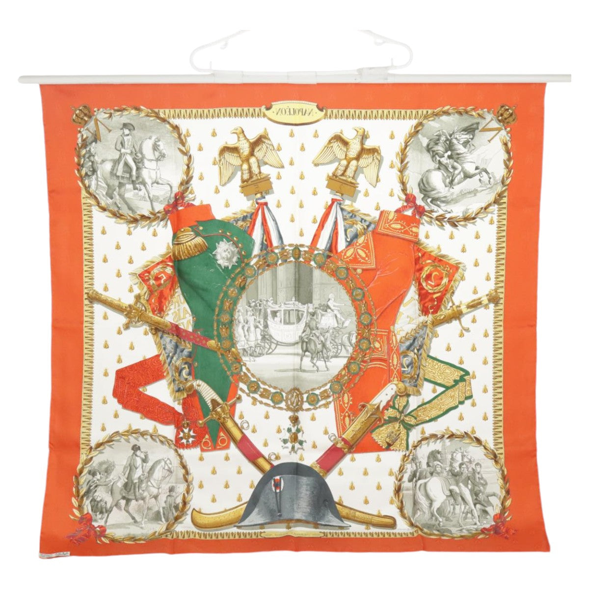 HERMES Carre 90 Scarf ""NAPOLEON"" Silk Orange Auth am7152