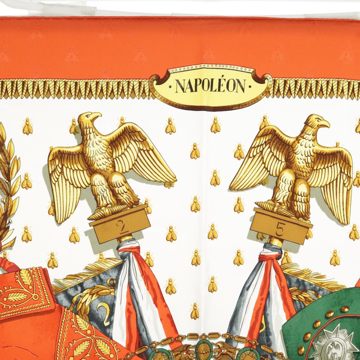 HERMES Carre 90 Scarf ""NAPOLEON"" Silk Orange Auth am7152