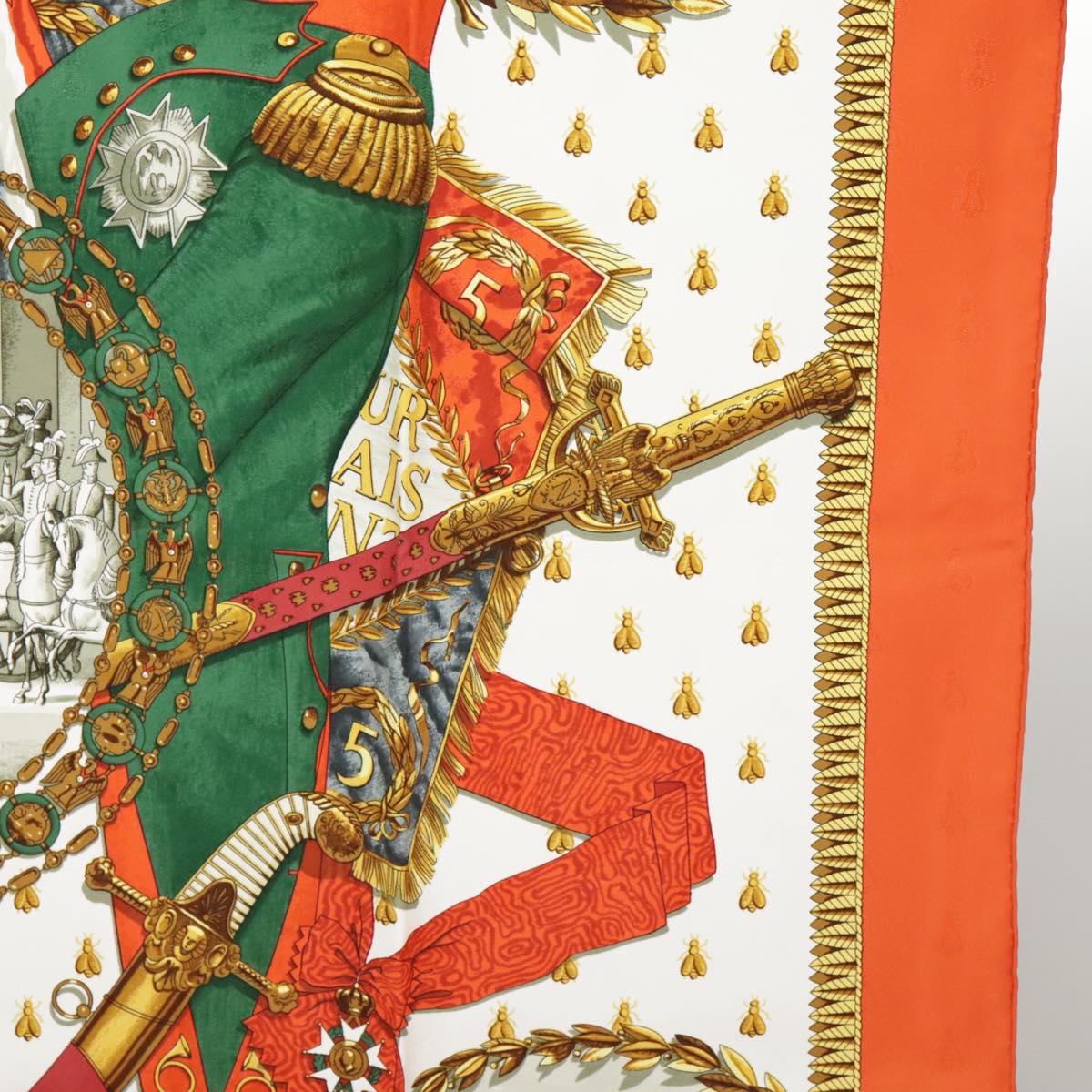 HERMES Carre 90 Scarf ""NAPOLEON"" Silk Orange Auth am7152