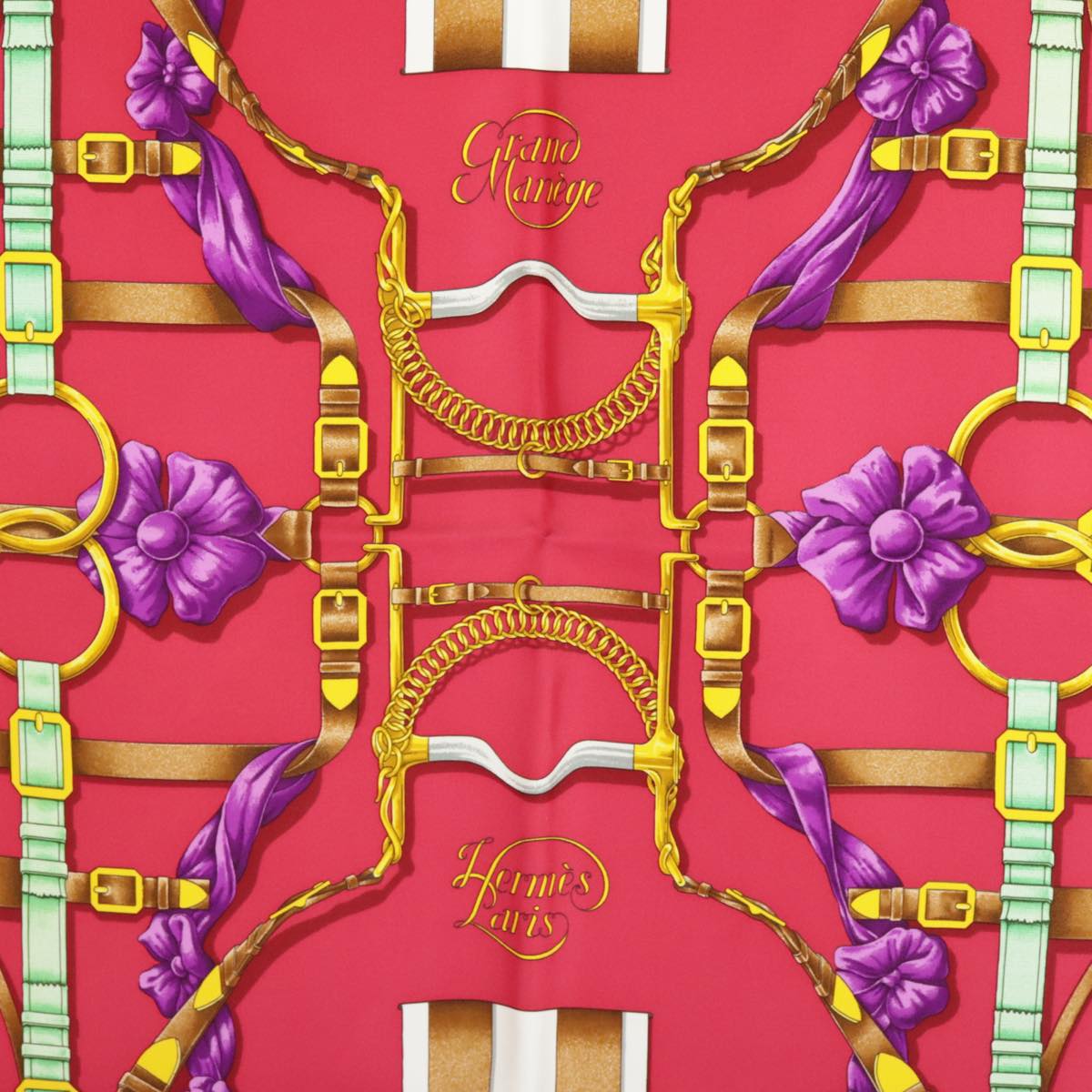 HERMES Carre 90 Scarf ""Grand Manege"" Silk Red Blue Auth am7162