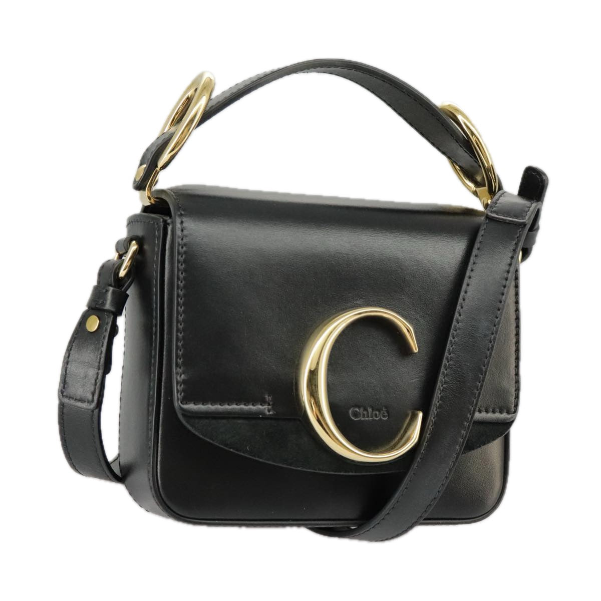 Chloe Mini Hand Bag Leather 2way Black Gold Auth am7172V
