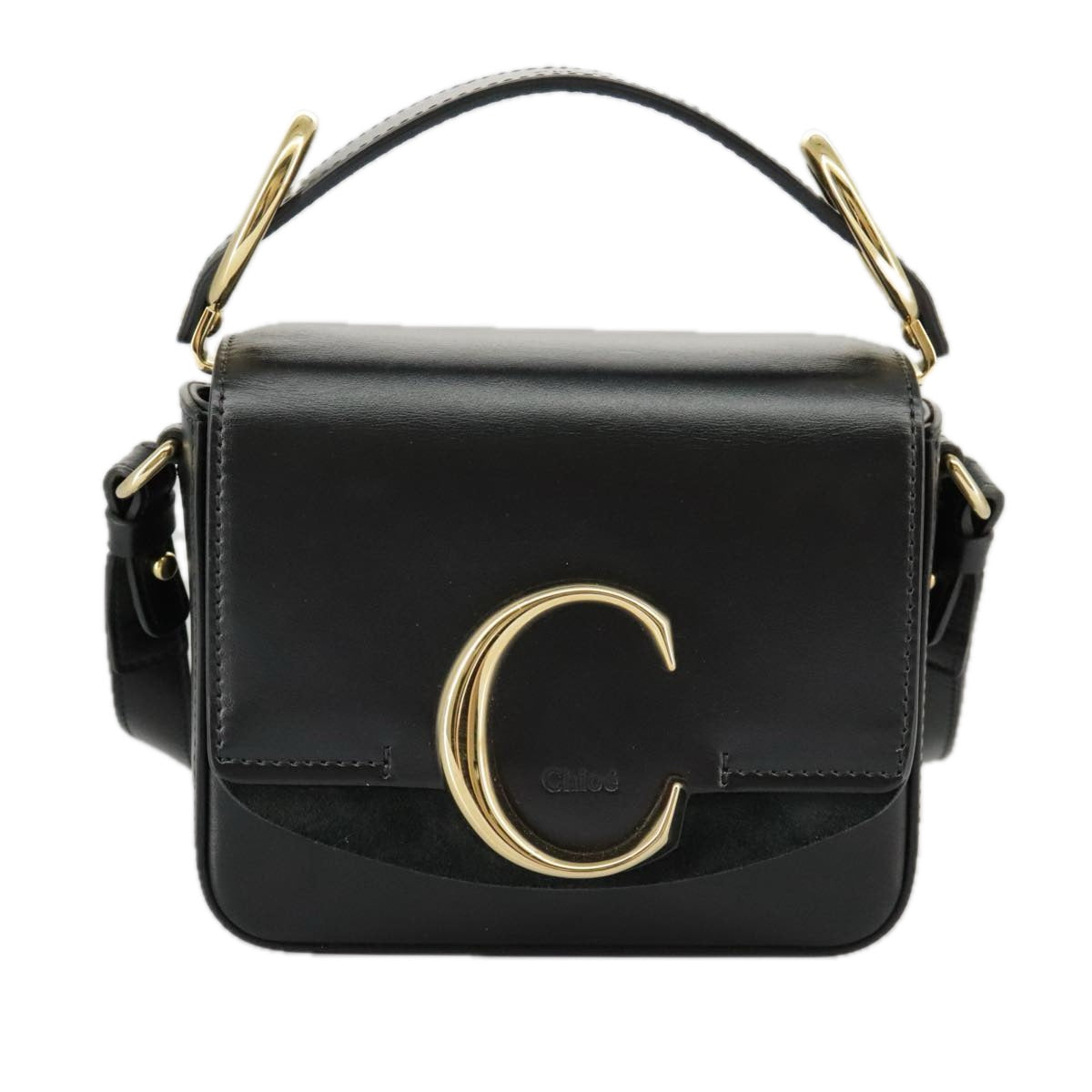 Chloe Mini Hand Bag Leather 2way Black Gold Auth am7172V